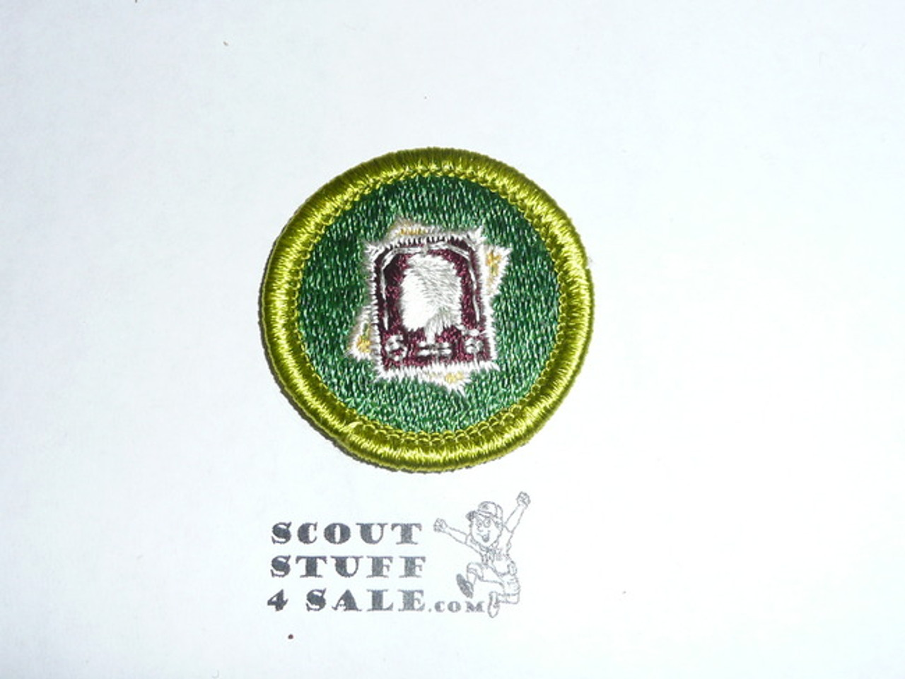 Stamp Collecting - Type H - Fully Embroidered Plastic Back Merit Badge (1972-2002)