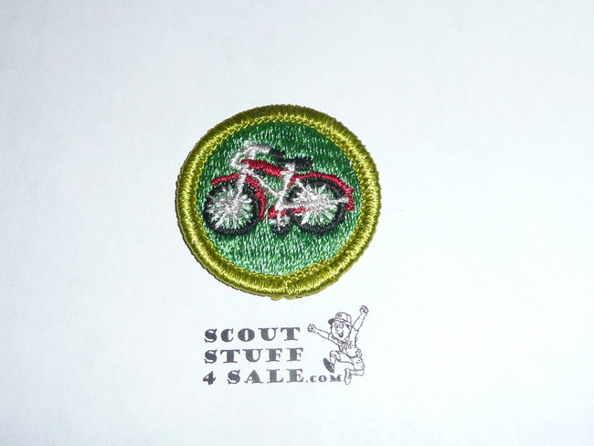 Cycling (bike) - Type H - Fully Embroidered Plastic Back Merit Badge (1972-2002)