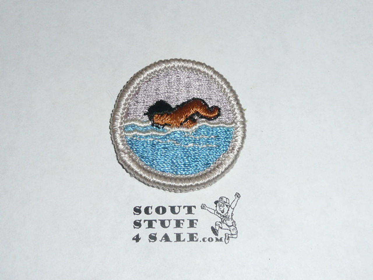 Swimming (Silver bdr) - Type G - Fully Embroidered Cloth Back Merit Badge (1961-1971)