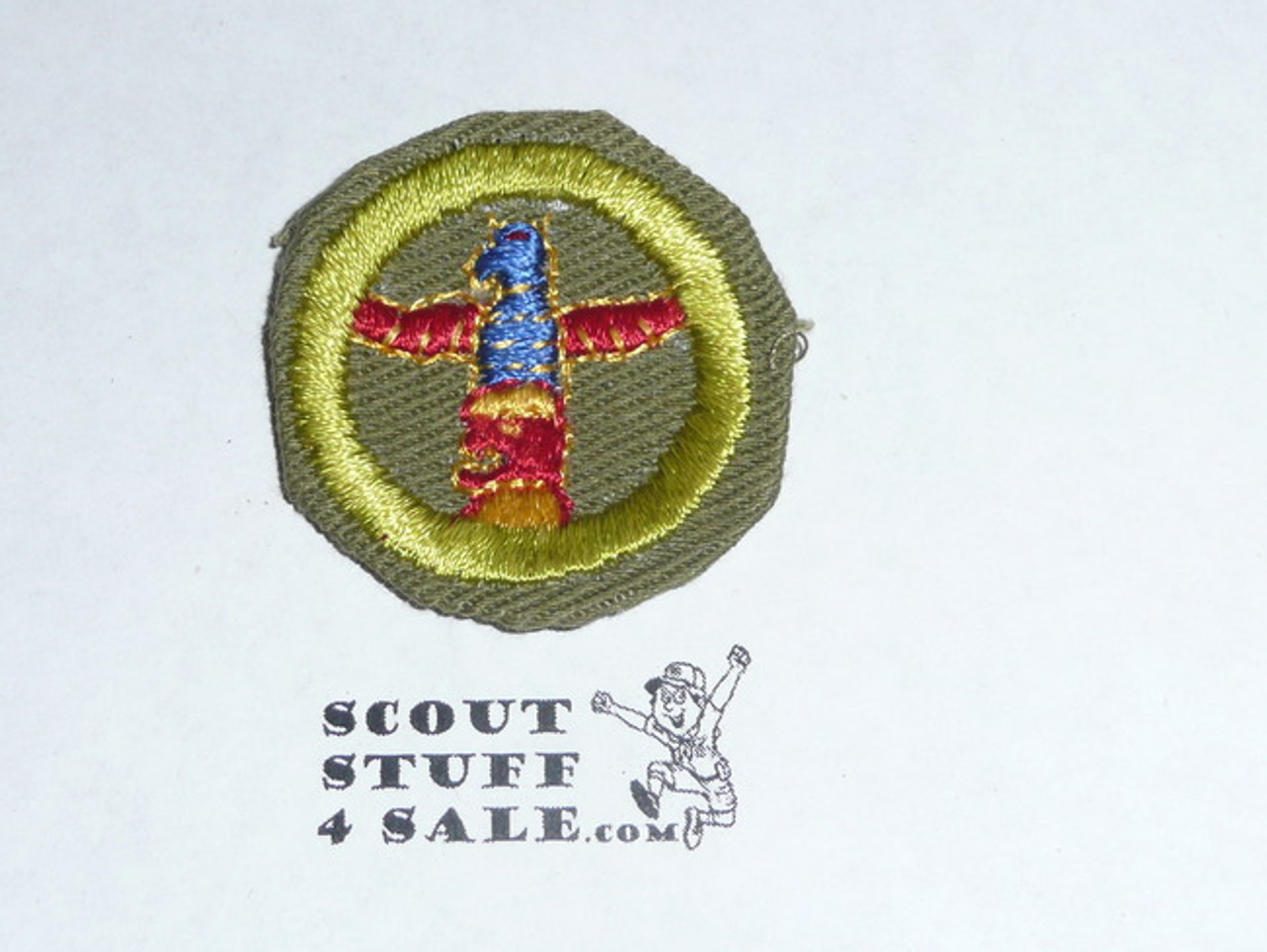 Wood Carving - Type E - Khaki Crimped Merit Badge (1947-1960)