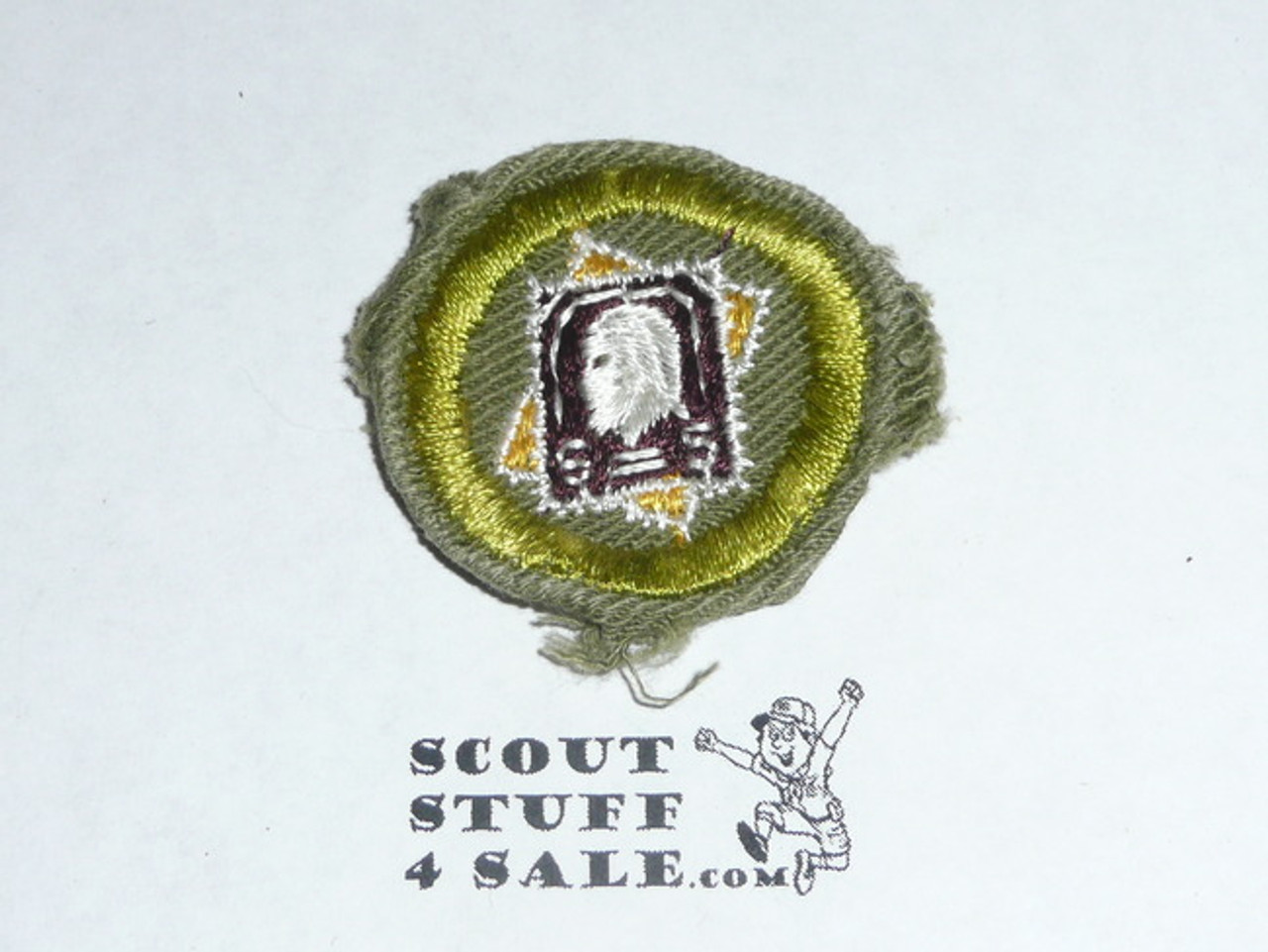 Stamp Collecting - Type E - Khaki Crimped Merit Badge (1947-1960), used