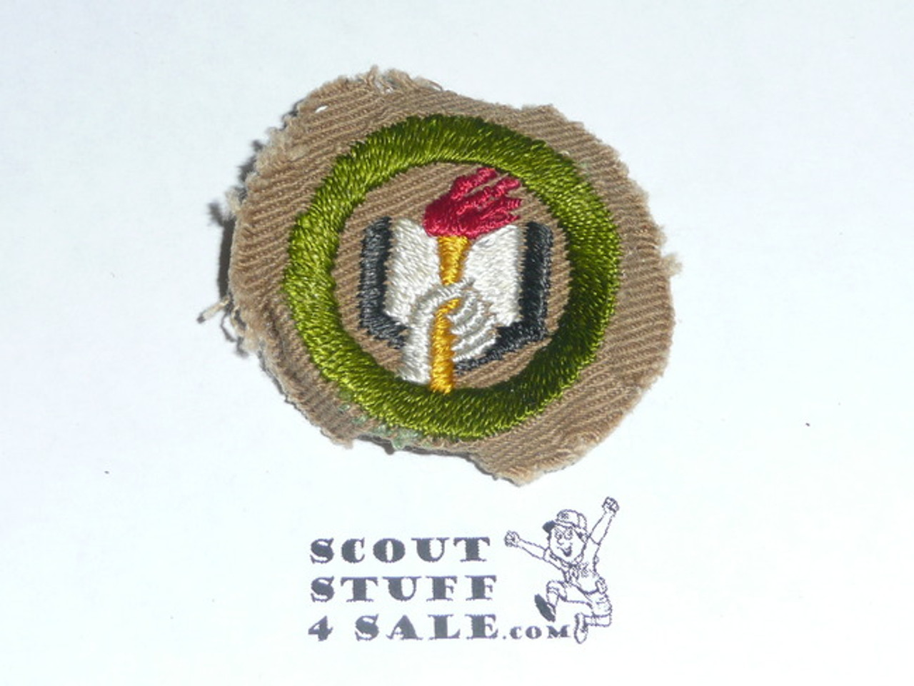 Scholarship - Type C -  Tan Crimped Merit Badge (1936-1946), used