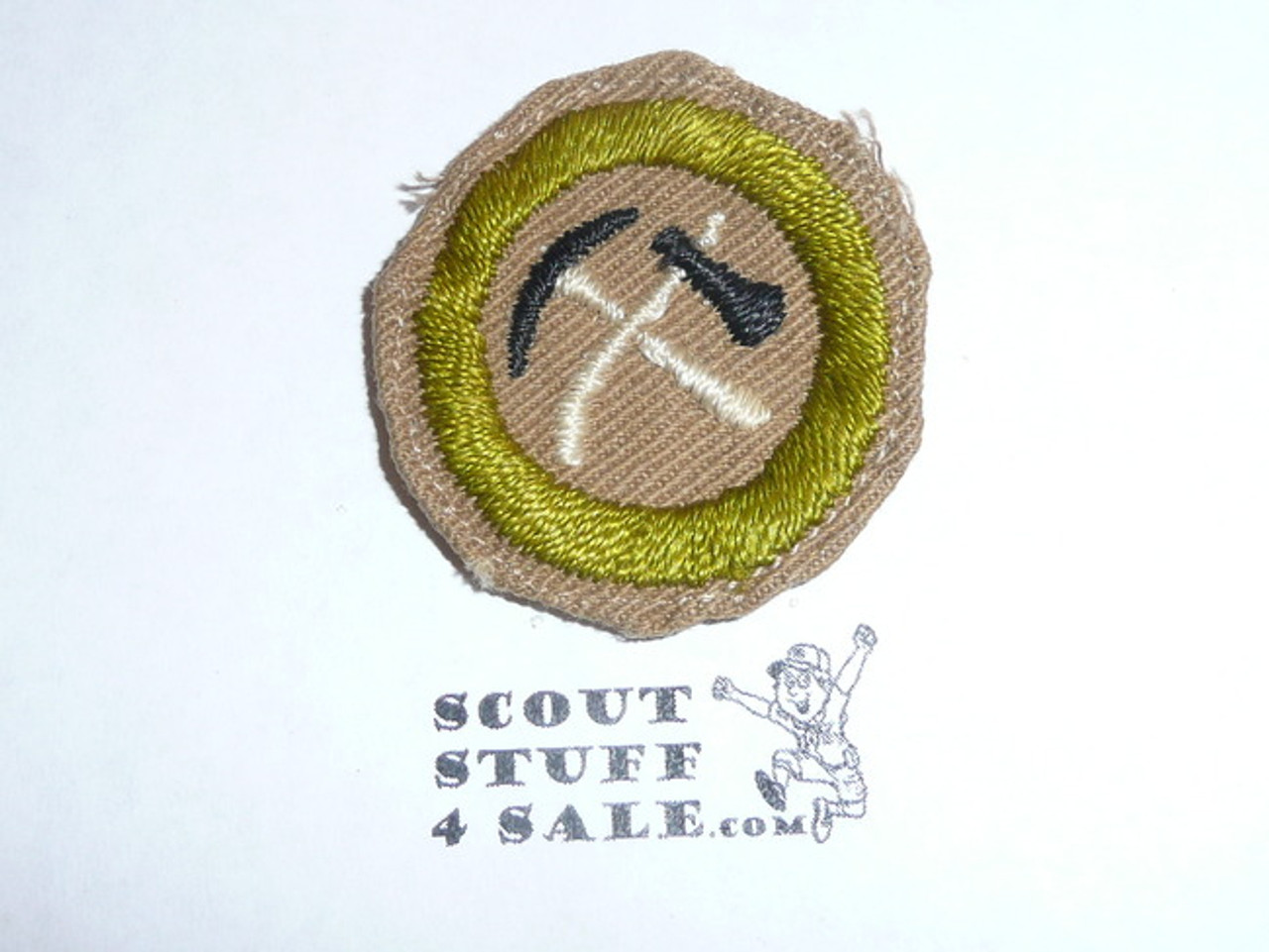 Pioneering - Type A - Square Tan Merit Badge (1911-1933), Material folded under with some trimming