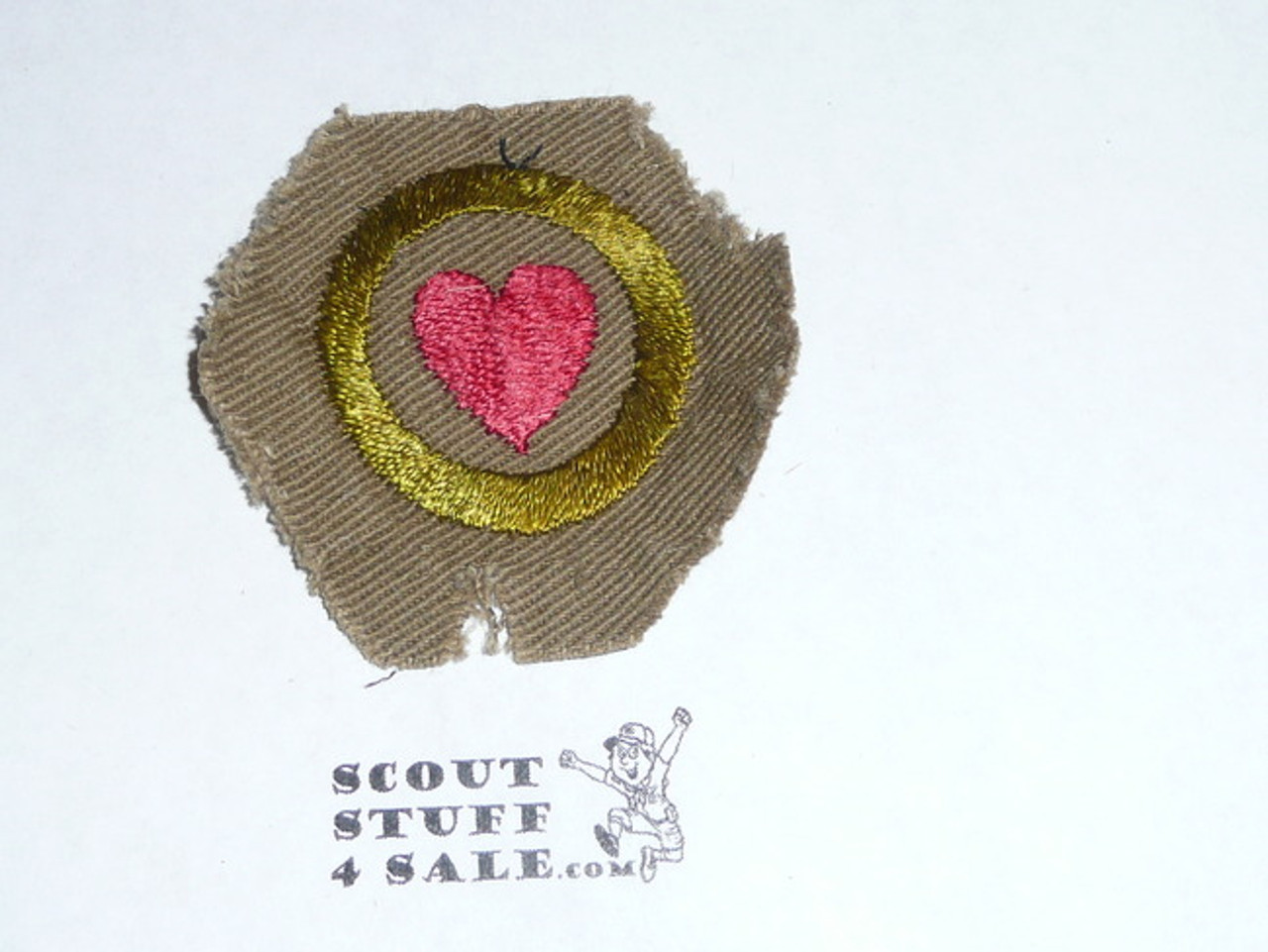 Personal Health - Type A - Square Tan Merit Badge (1911-1933), Material trimmed and badge used