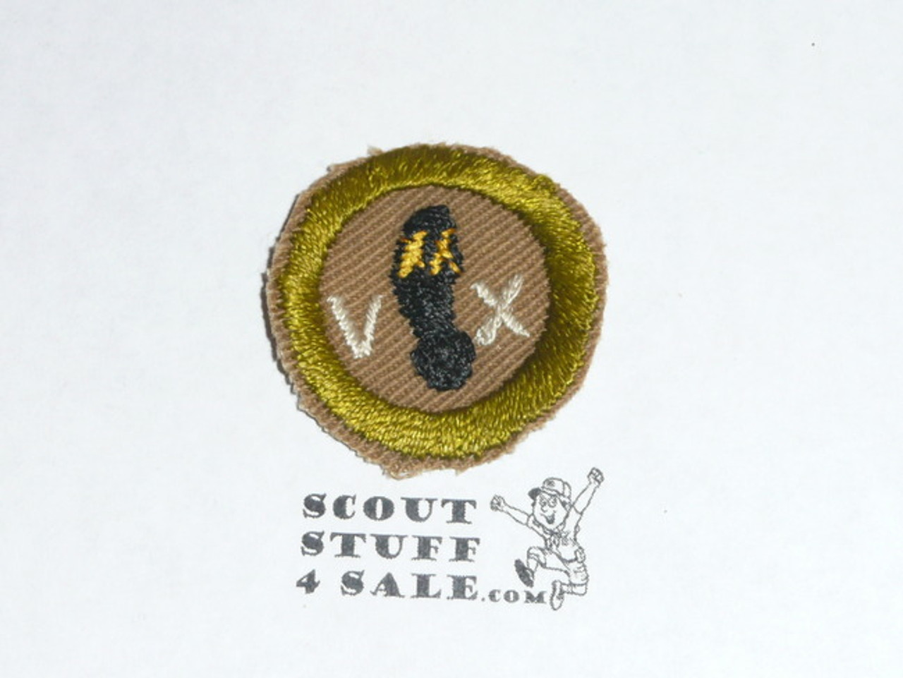 Hiking - Type A - Square Tan Merit Badge (1911-1933), cut to round or little material