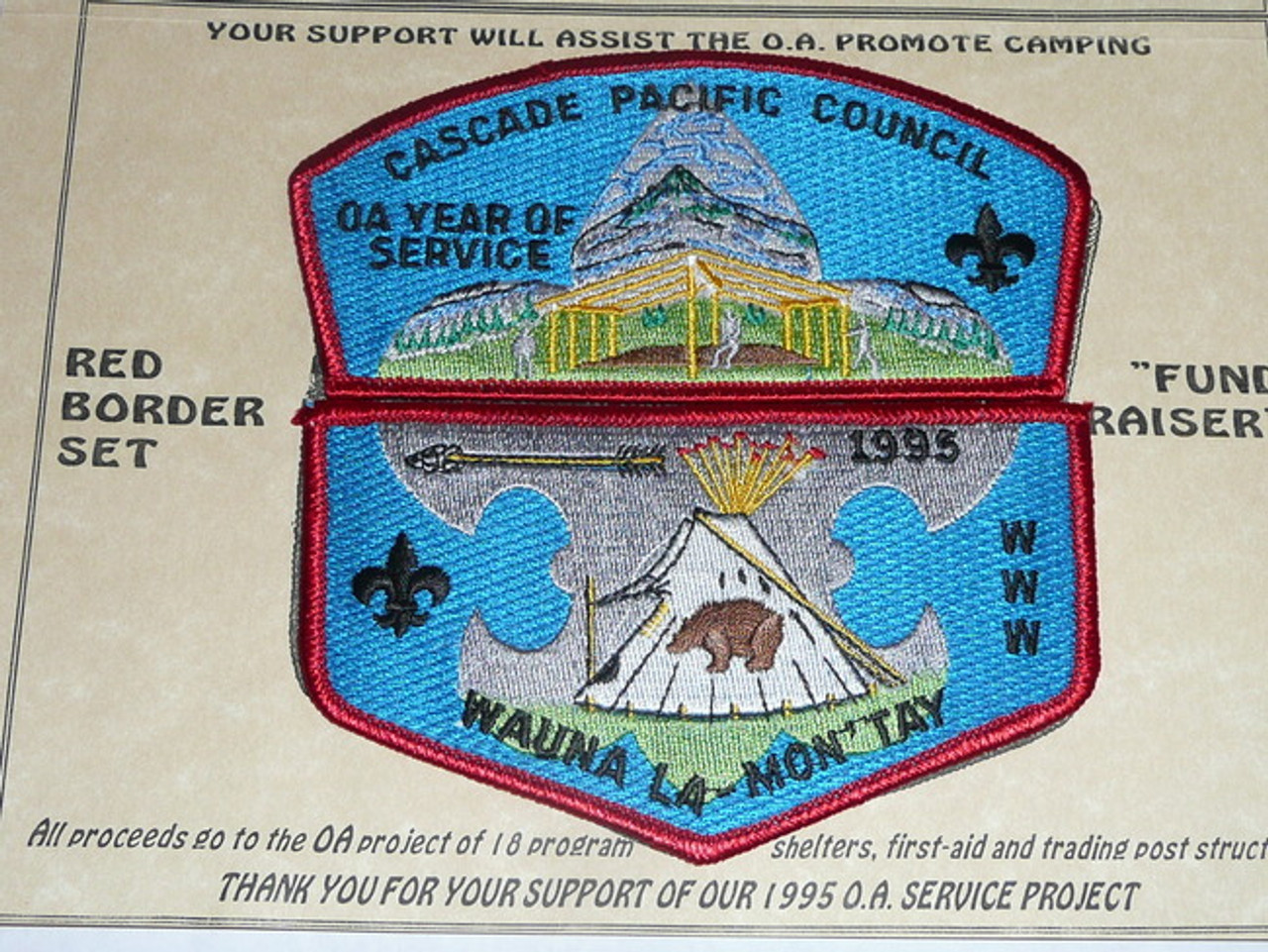 Order of the Arrow Lodge #442 Wauna La-Mon 'Tay S9 with matching Cascade Pacific SA-11 CSP Flap Patch Set