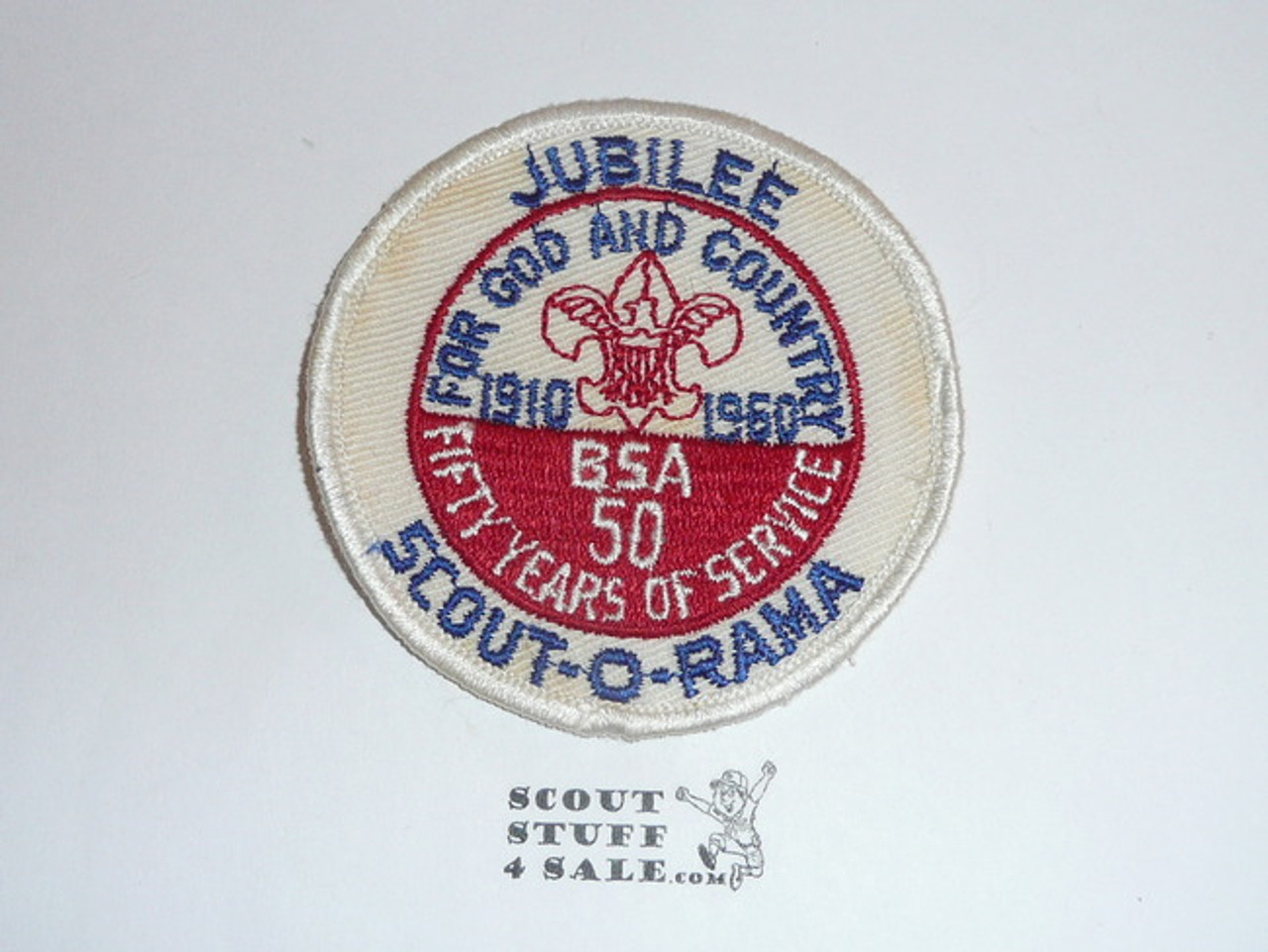 1960 National Jamboree White Twill Jubilee Scout-O-Rama Patch, Lt use and twill discoloration