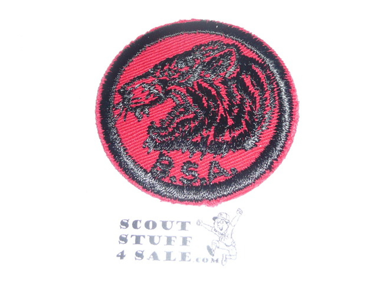 Tiger Patrol Medallion, Red Twill with plastic back, 1955-1971