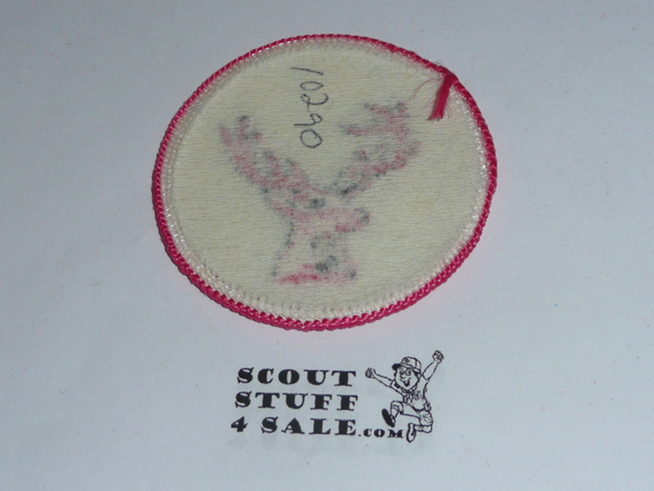 Stag Patrol Medallion, White Twill with paper back, 1972-1989