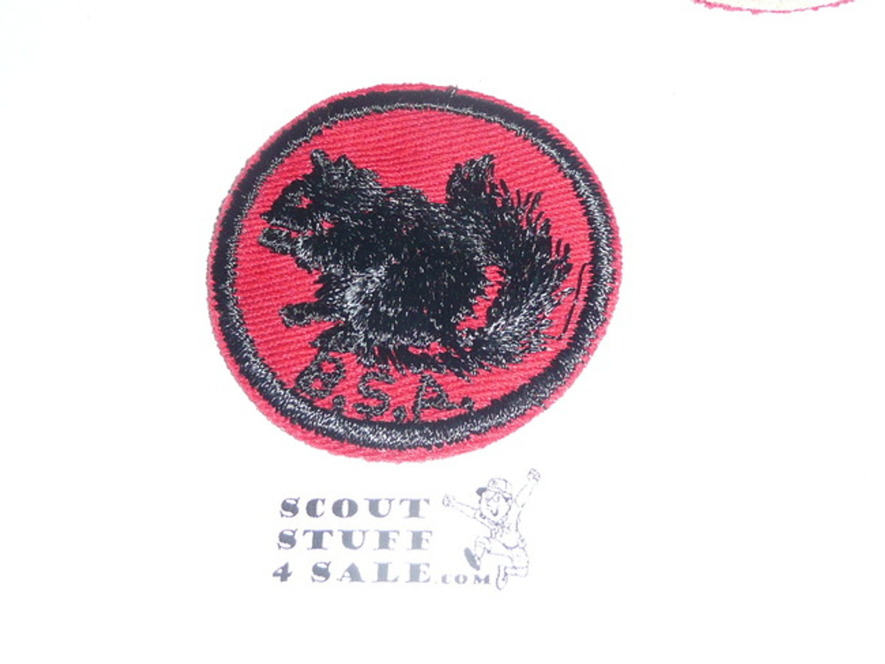 Squirrel Patrol Medallion, Red Twill with red rubber backing, 1955-1971