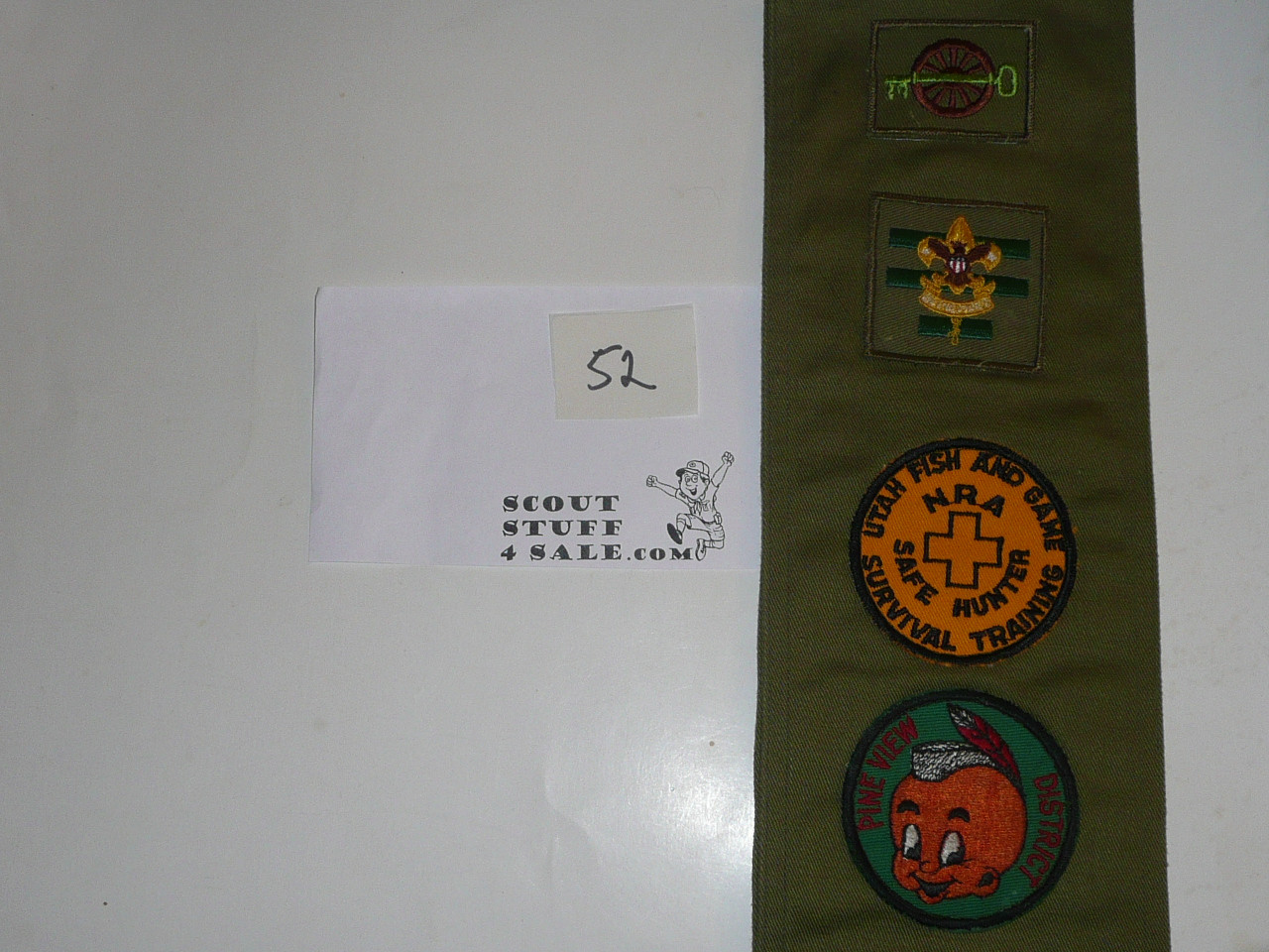 1950-1960's Boy Scout Merit Badge Sash with 26 mixed Crimped and r/e Merit badges, plus other patches, #52