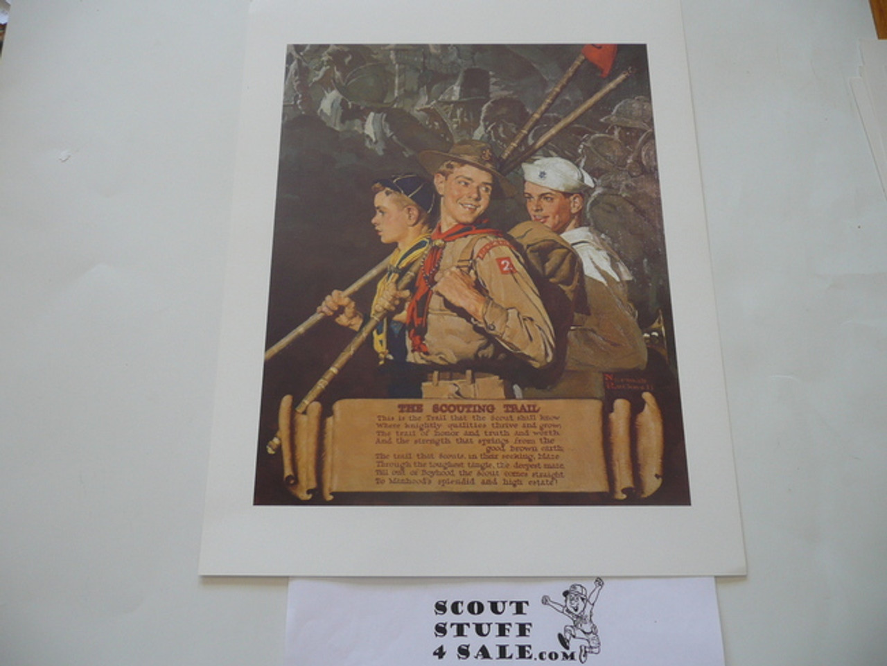Norman Rockwell, The Scouting Trail, 11x14 On Heavy Cardstock, slight dogeared corners and/or watermark but print is unaffected and will frame or show fine