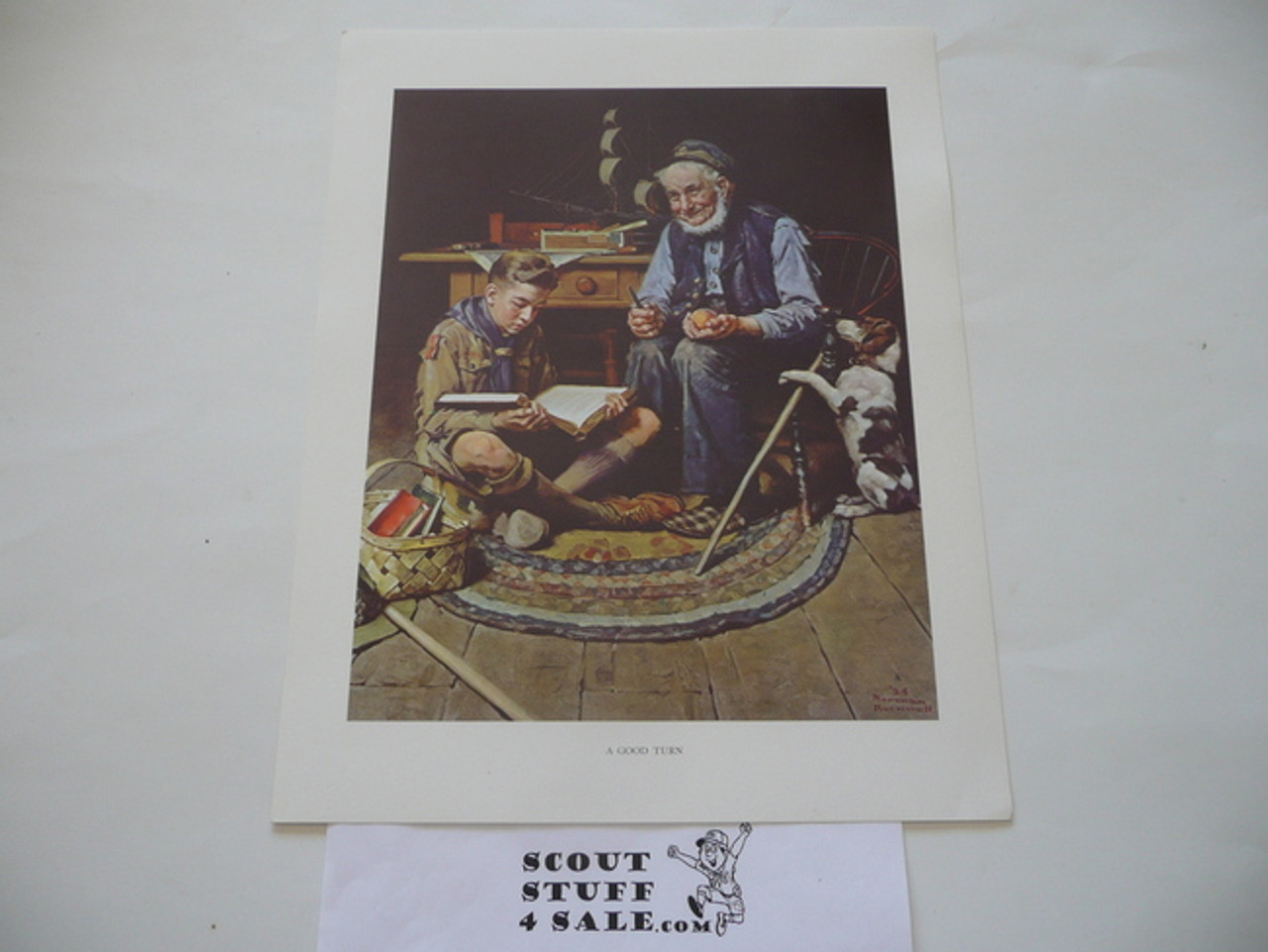 Norman Rockwell, A Good Turn, 11x14 On Heavy Cardstock, slight dogeared corners and/or watermark but print is unaffected and will frame or show fine