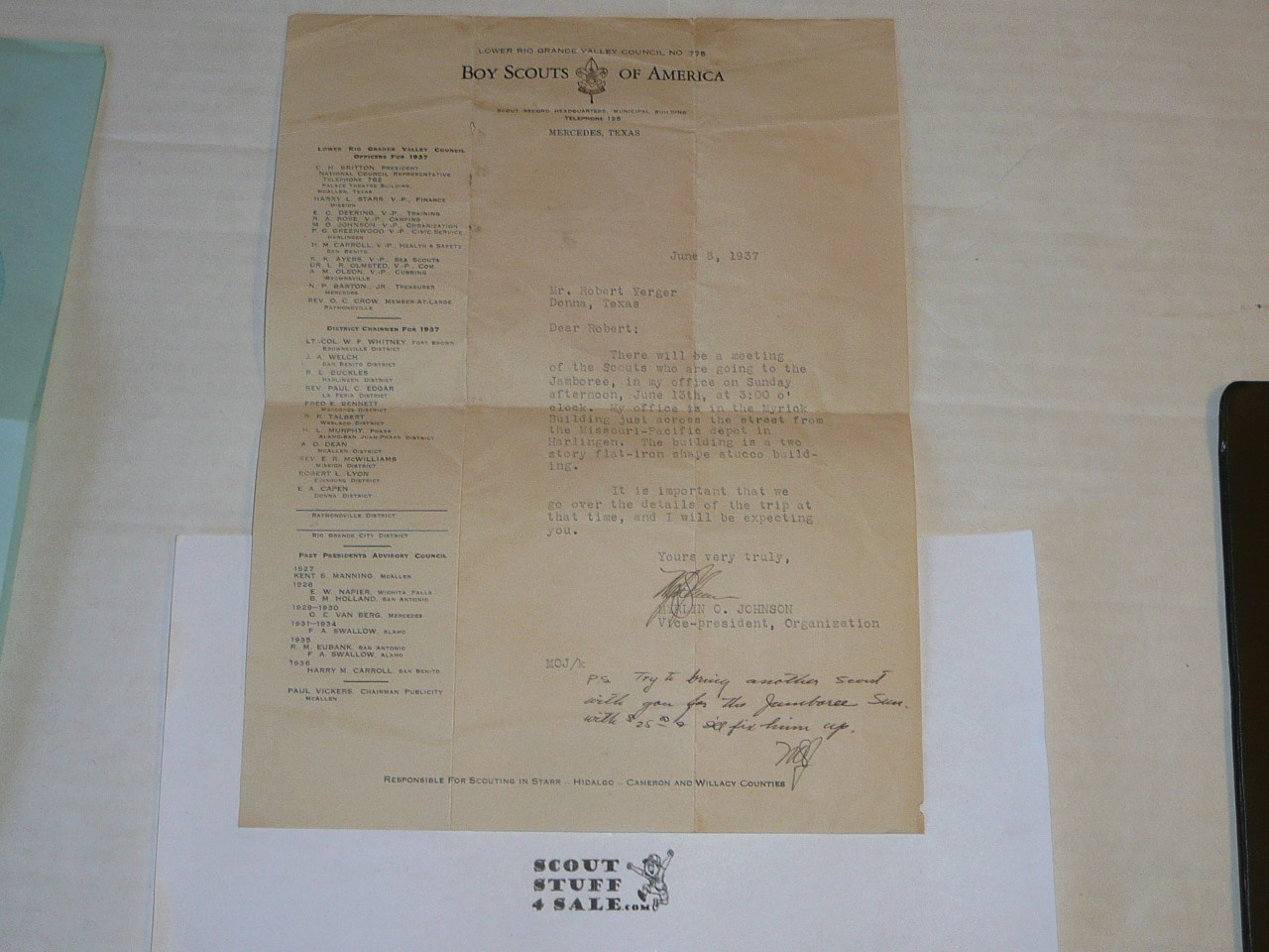 1937 Letter on Lower Rio Grande Valley Council Stationary