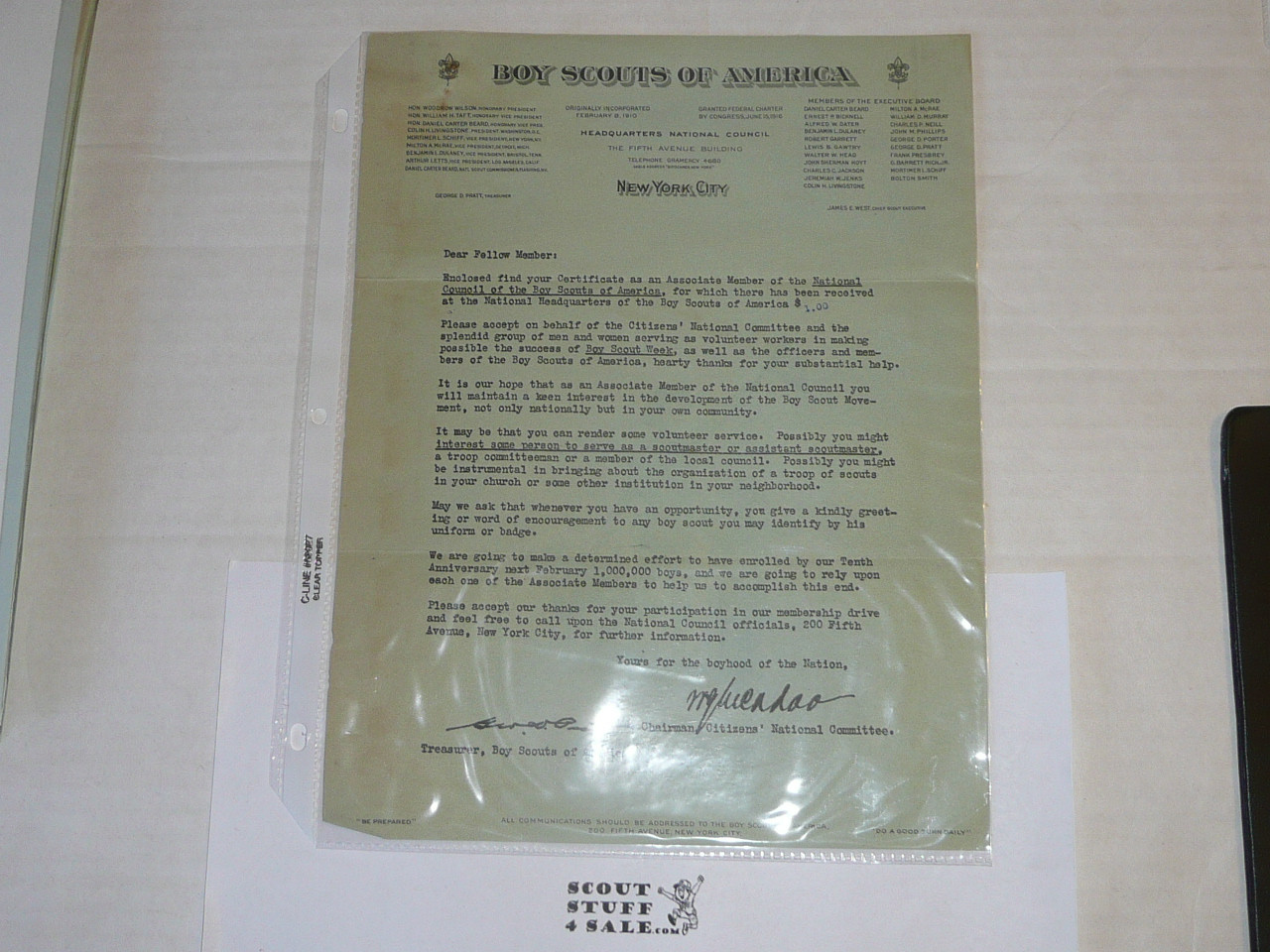 1920 Letter on BSA National Stationary and an Associate Member Certificate, GREAT BSA Certificate!