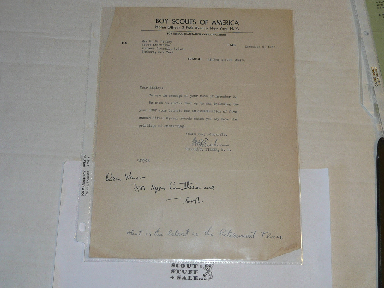 1937 Memo from George Fischer on Official Inter-office memo letterhead
