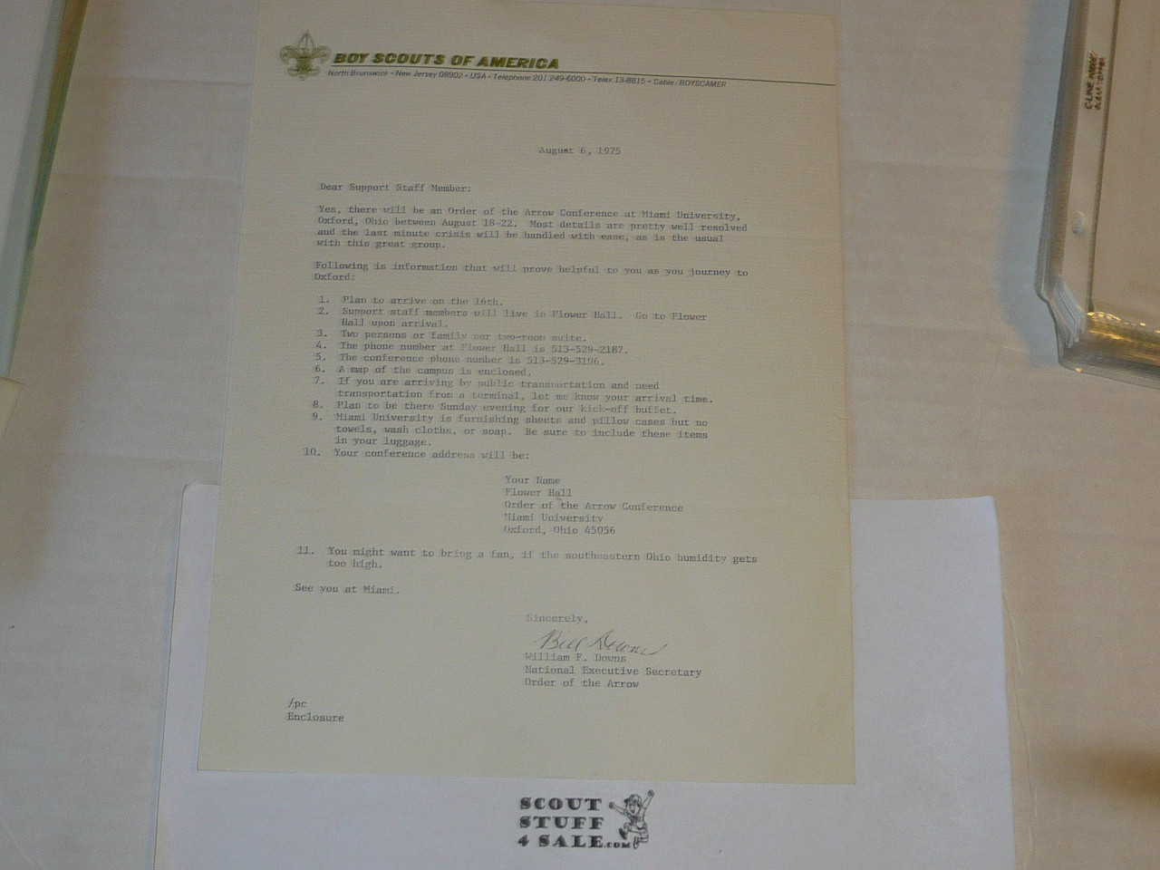 1975 Letter on Boy Scout National Headquarters Stationary from Bill Downs