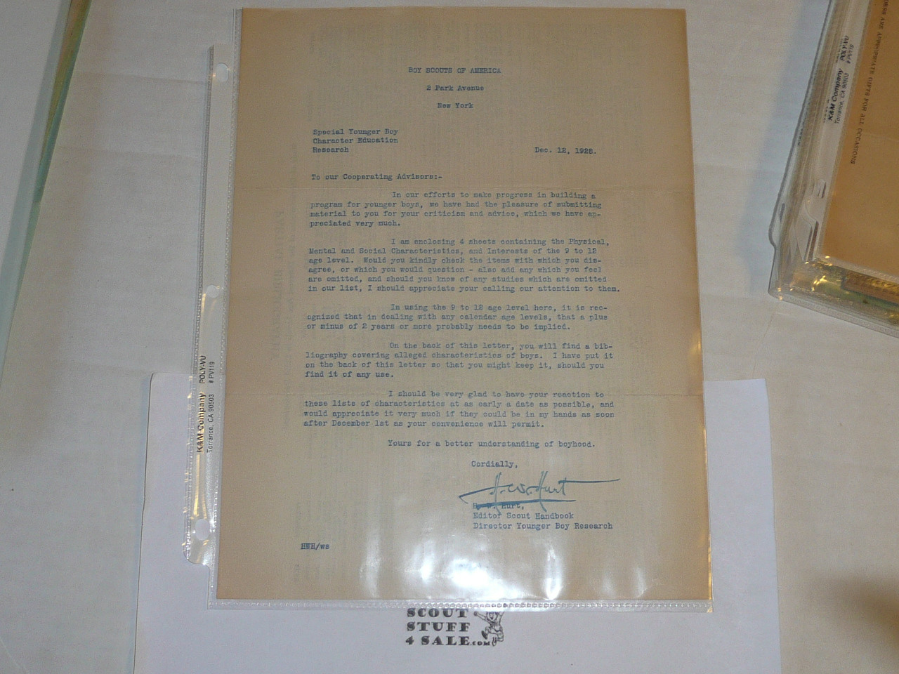 1928 Memo Regarding "Younger Boy Program" and Bibliography