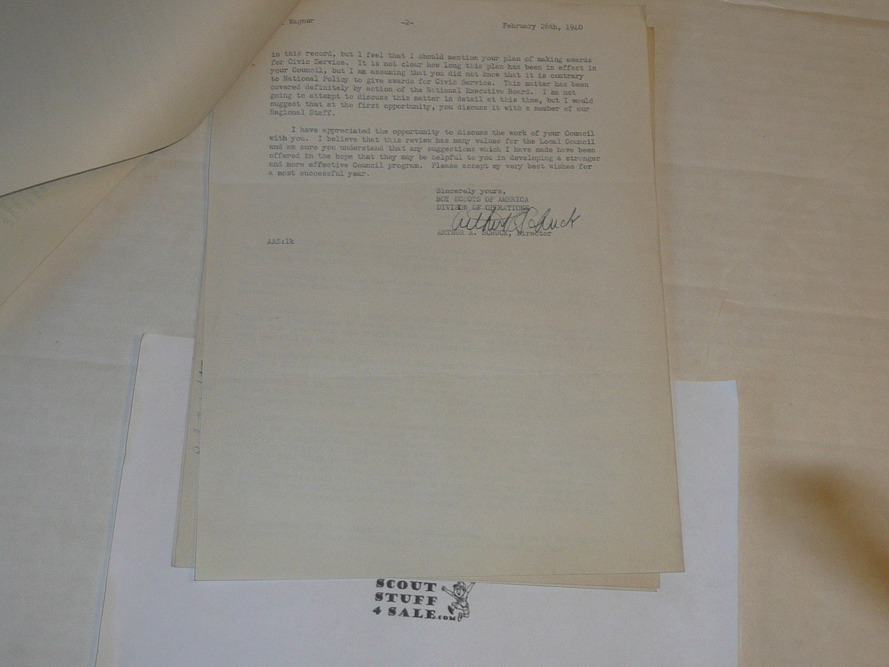 1938-39 3 Memo's from Arthur Schuck on Official Inter-office memo letterhead, edited by Schuck