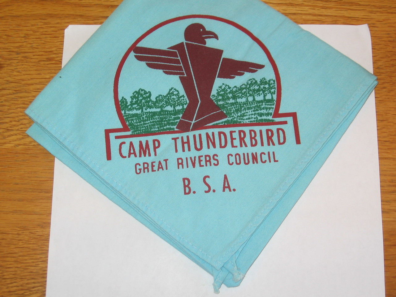 Camp Thunderbird Neckerchief, Great Rivers Council, lt blue