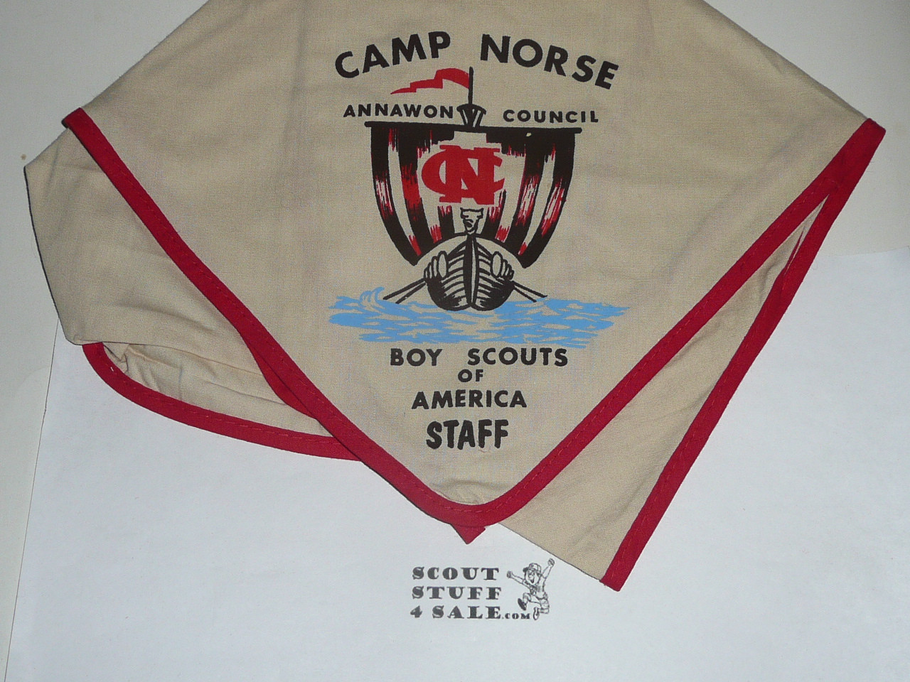 Camp Norse, Annawon Council, STAFF Neckerchief, tan piped