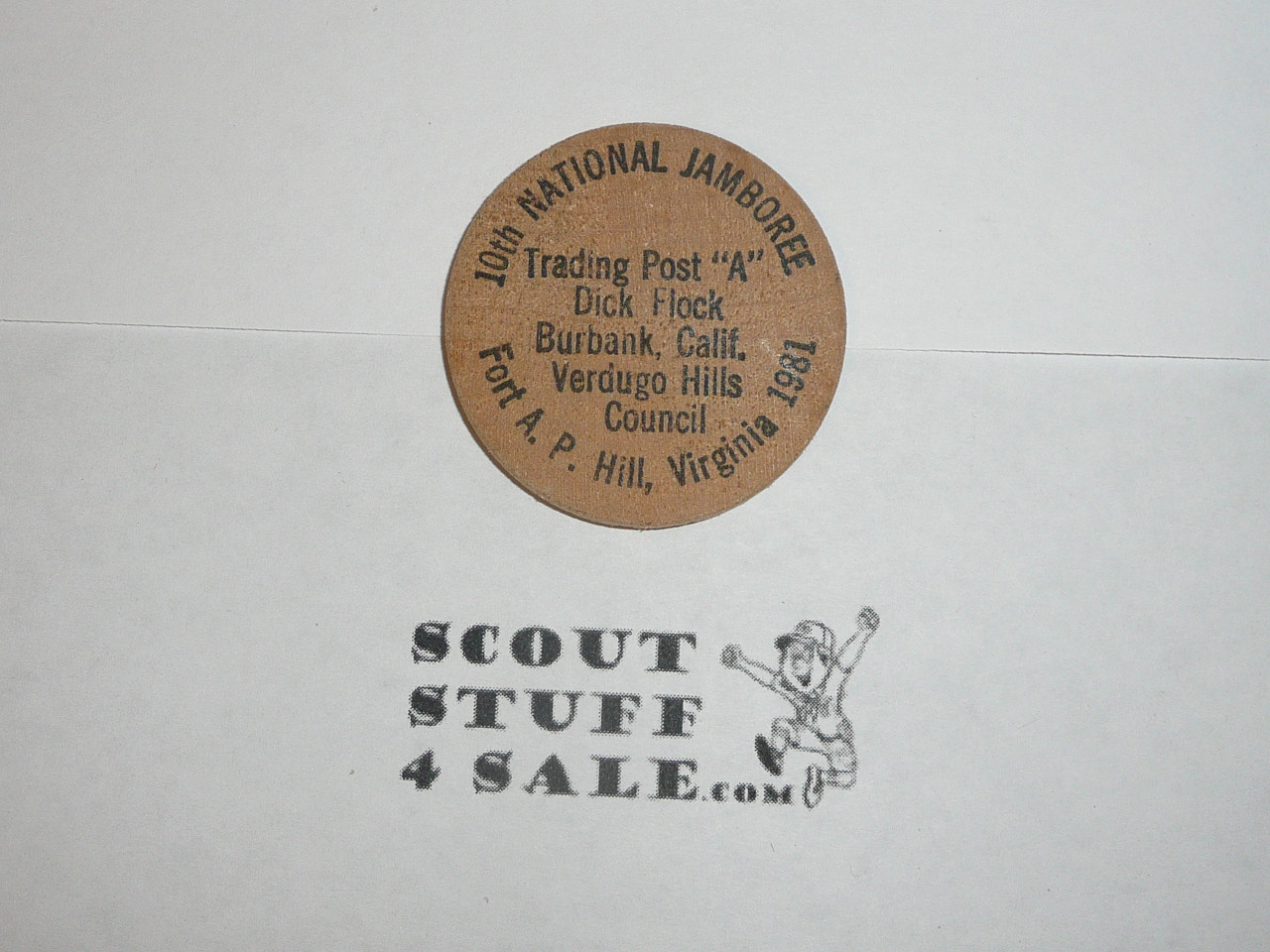 1981 National Jamboree Wooden Nickel, Dick Flock Trading Post A