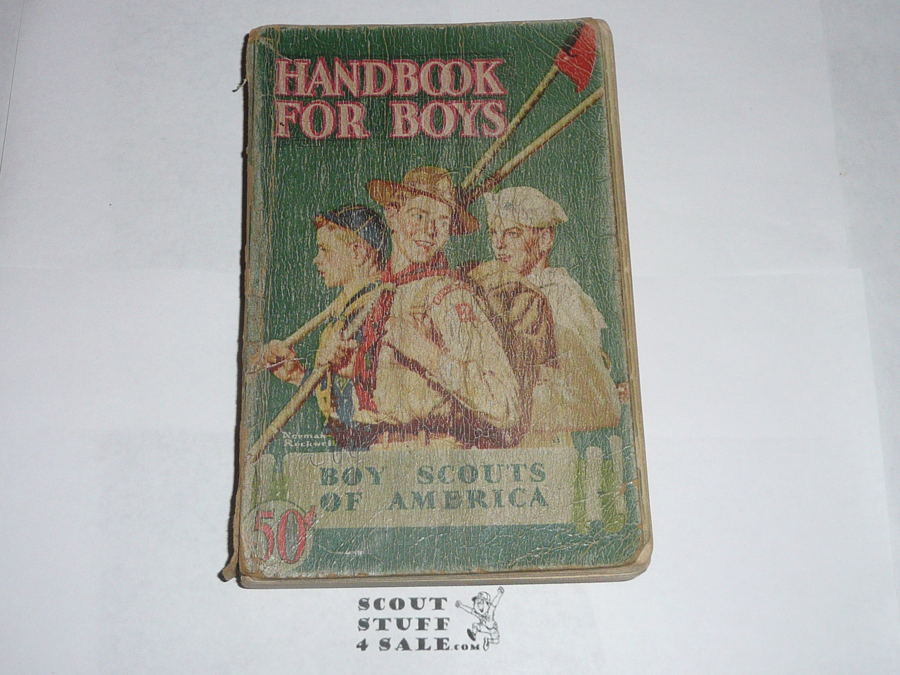 1942 Boy Scout Handbook, Fourth Edition, Thirty-fifth Printing, Norman Rockwell Cover, used condition, distributed by American News Co.