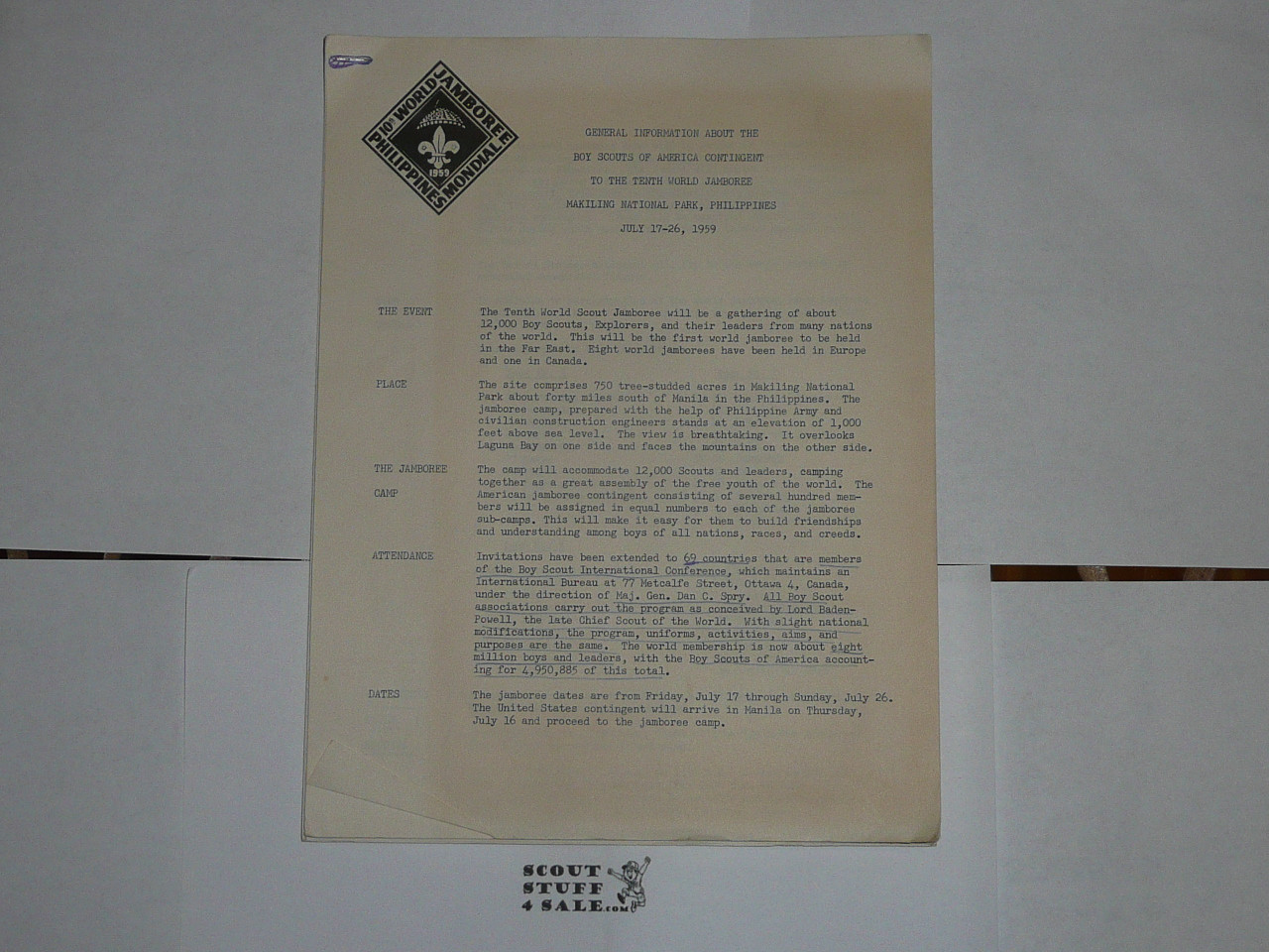 1959 World Jamboree, BSA General Contingent Information Packet