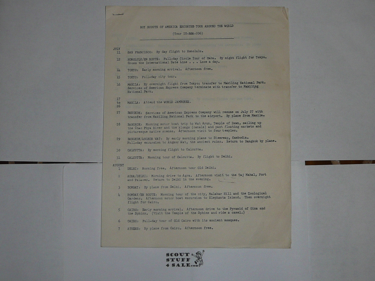 1959 World Jamboree, BSA Tour Itinerary
