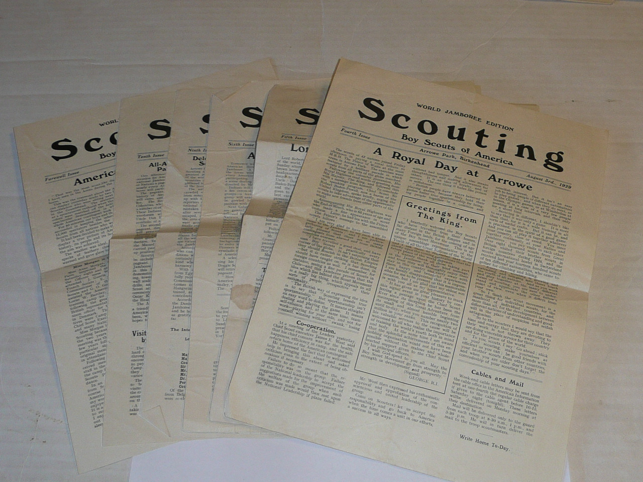 1929 World Jamboree, USA Contingent Newspaper, Scouting Magazine Special, Six of the 11 daily newspapers