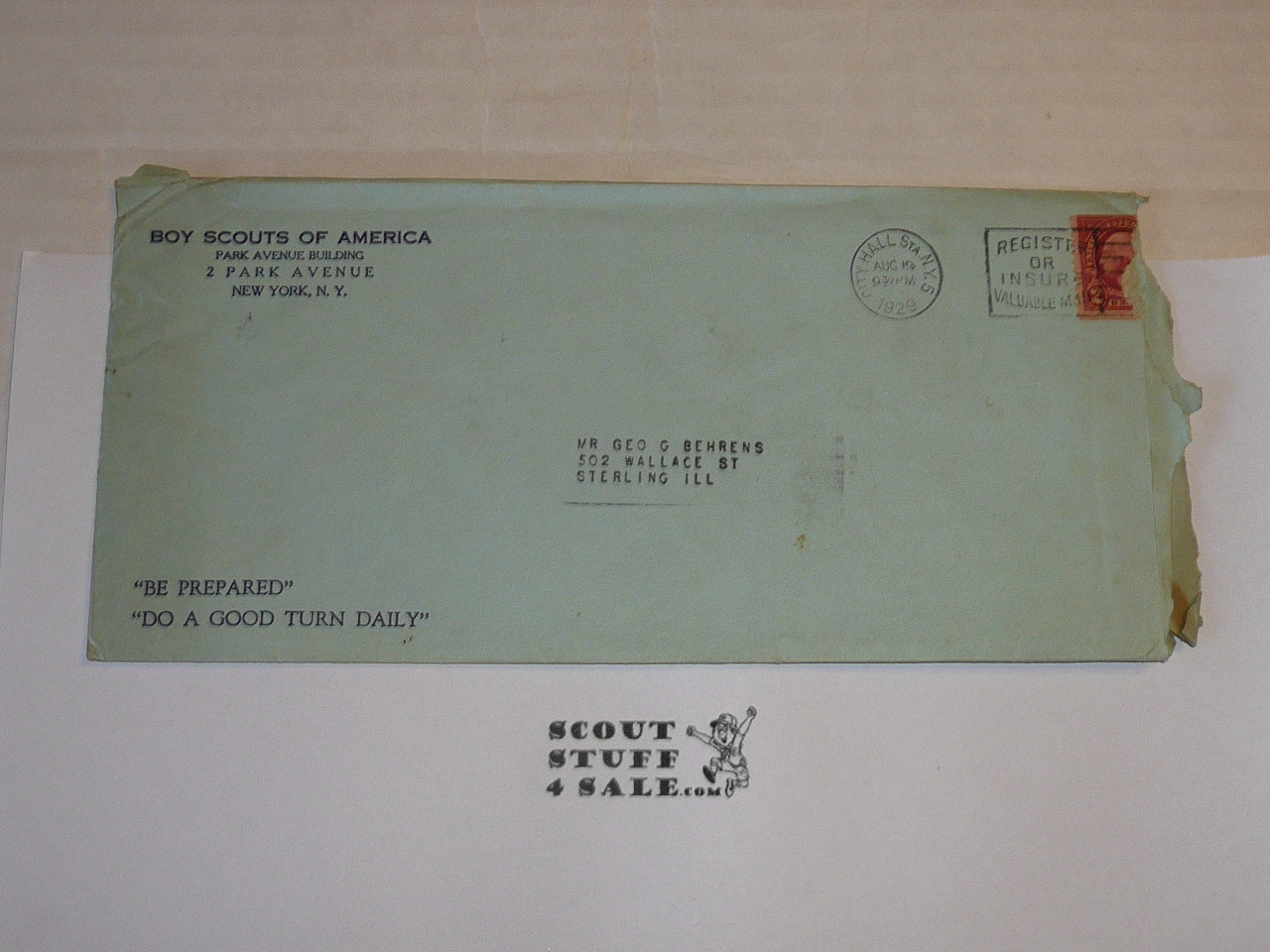1929 World Jamboree, USA Contingent Home Folks Letter #5 from George Fisher on National BSA Letterhead, with envelope