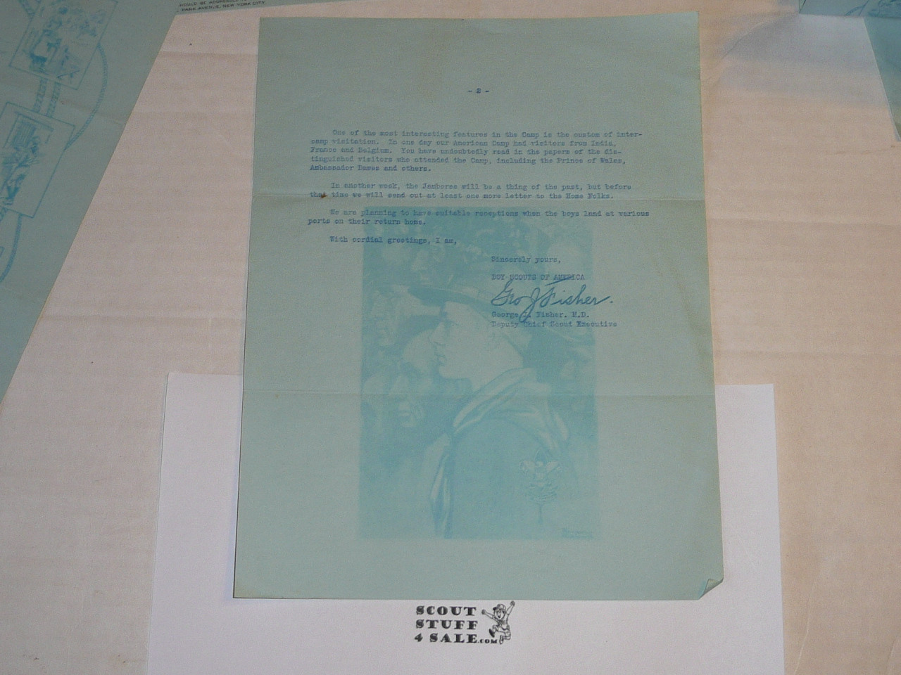 1929 World Jamboree, USA Contingent Home Folks Letter #4 from George Fisher on National BSA Letterhead