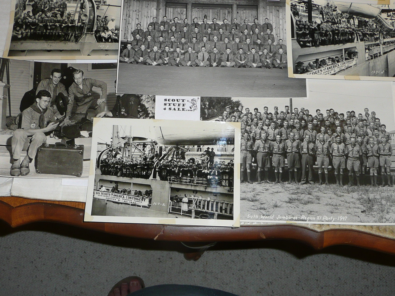 1947 World Jamboree, Great Group of 8 large images of some of the USA Contingent Scouts