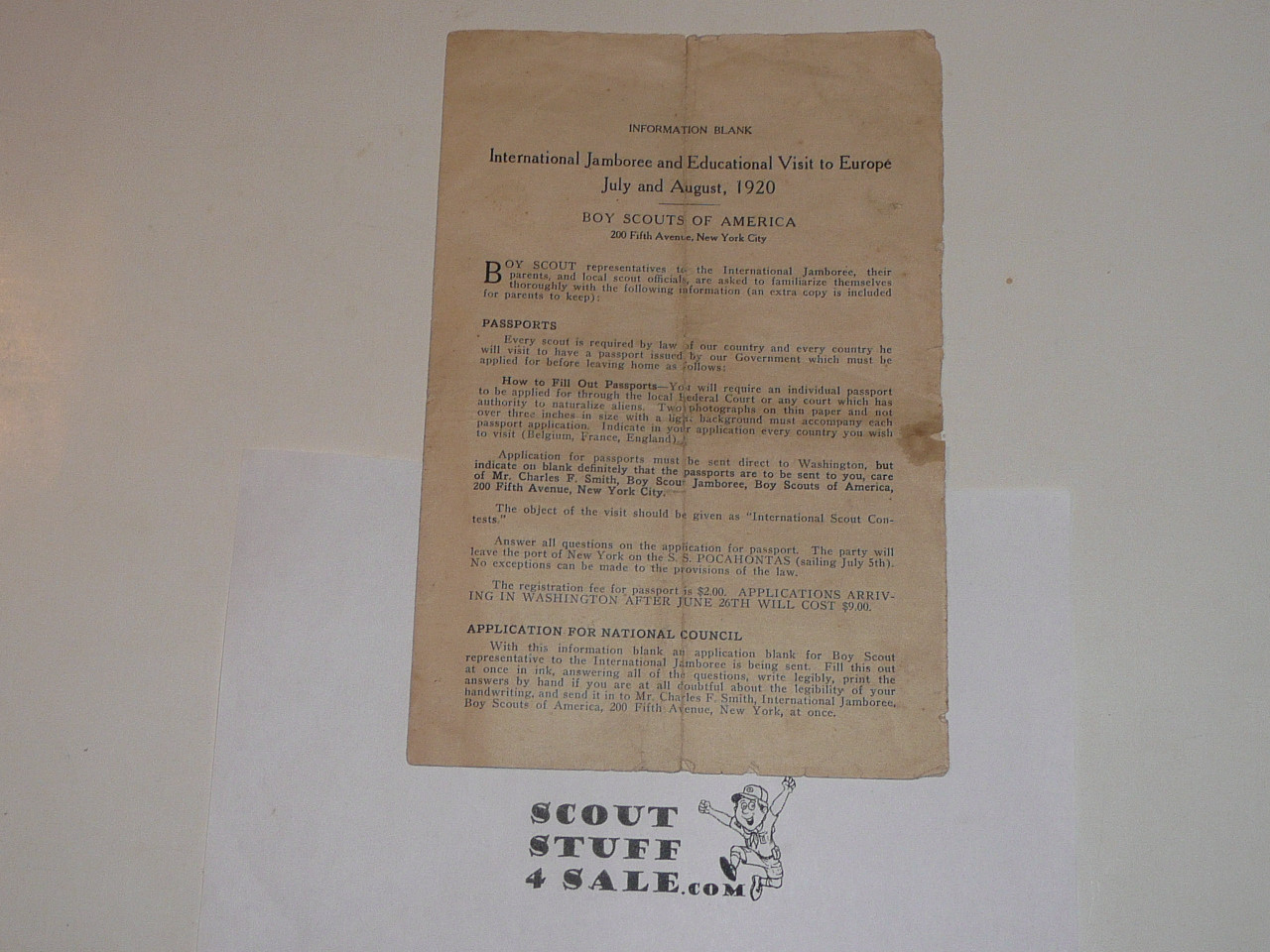 1920 World Jamboree, Boy Scouts of America Information Pamphlet