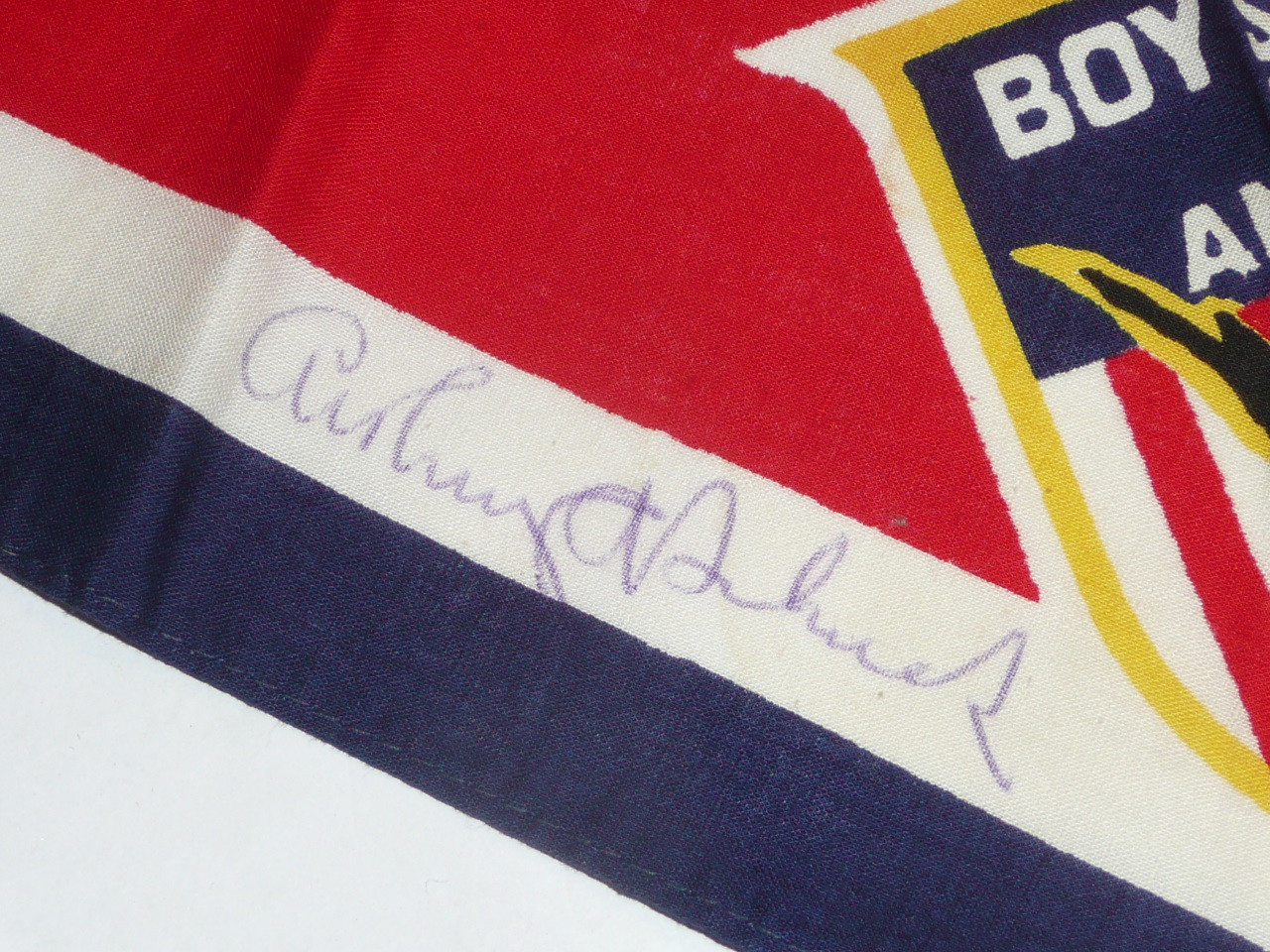 1959 World Jamboree, USA/BSA Contingent Neckerchief signed by Troop members and Arthur Schuck Chief Scout Executive