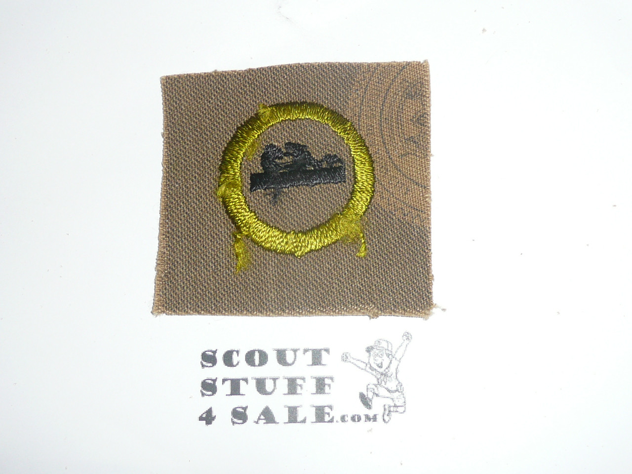 Carpentry / Woodwork - Type A - Square Tan Merit Badge (1911-1933), striped back with BSA enblem, MINT