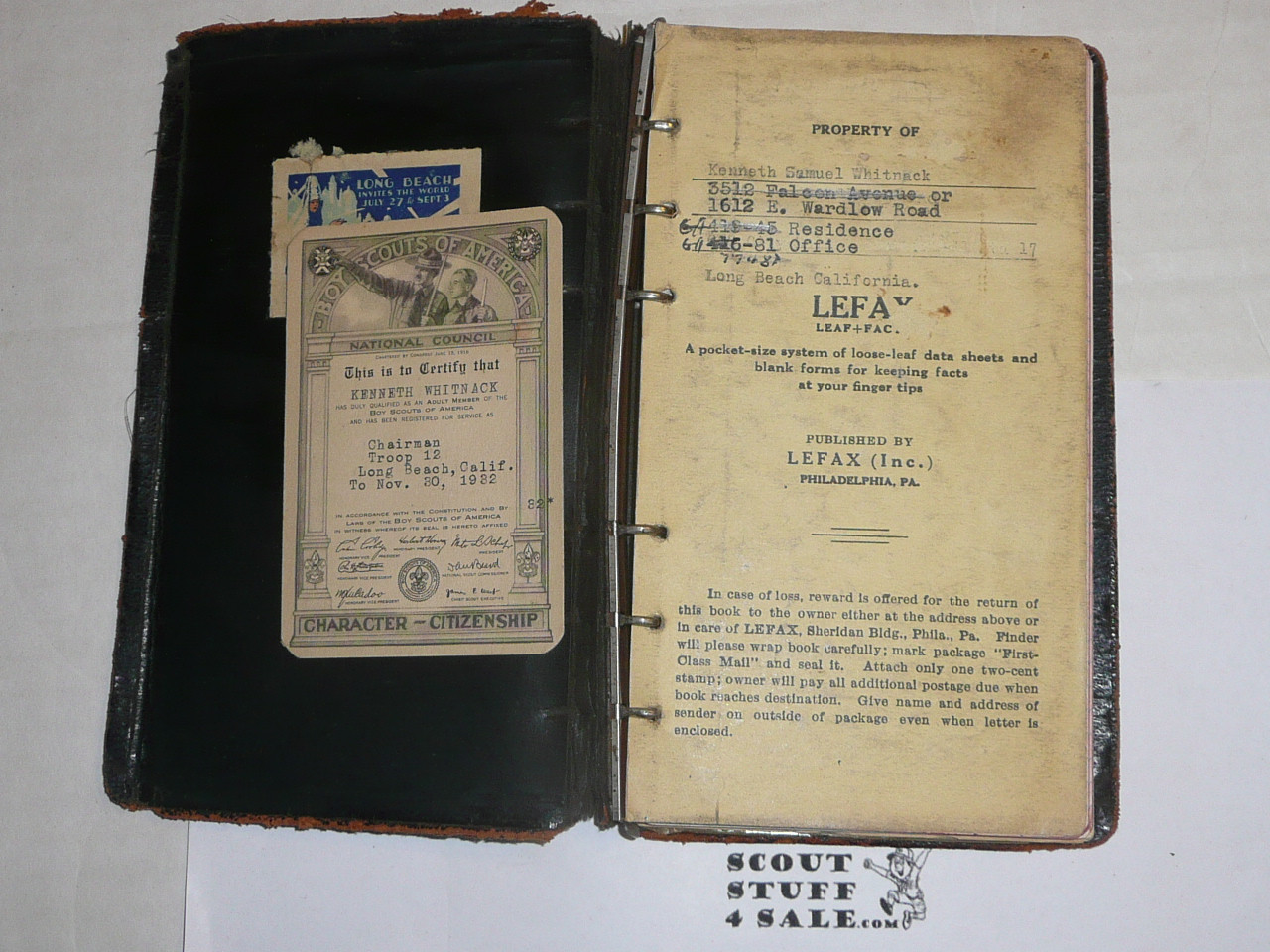 Lefax Boy Scout Fieldbook, Leather Binding, Considerable wear, Includes many lined and blank Lefax Pages