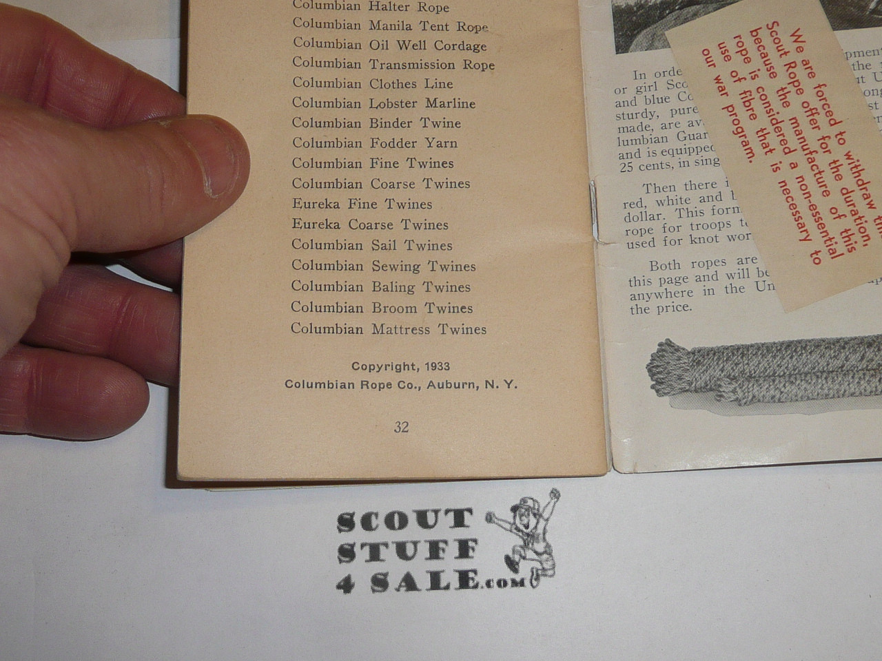 Rope Knowledge for Scouts, 1933 by Columbian Rope Company, 34 pages