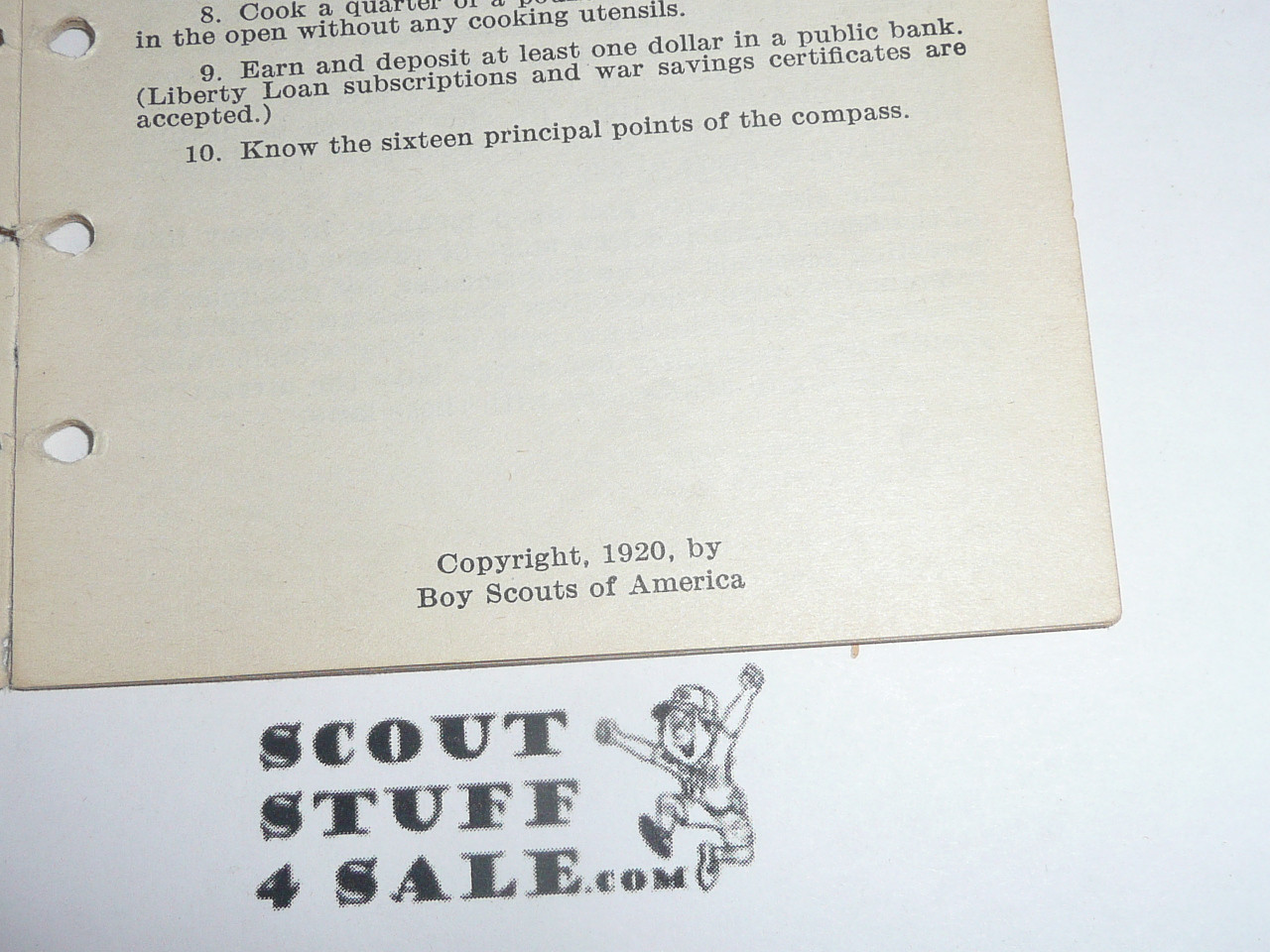 Lefax Boy Scout Fieldbook Insert, Scout Helps for Second Class Scout, 1920, Official BSA