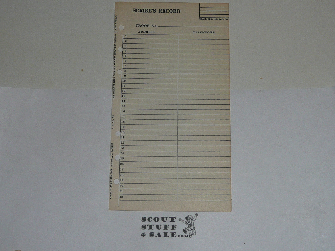 Lefax Boy Scout Fieldbook Insert, Scribe's Record, BS713