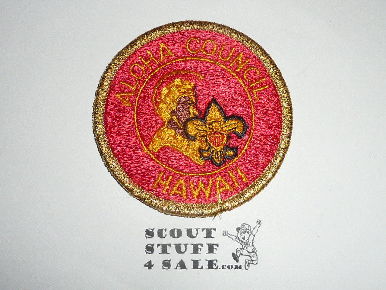 Aloha Council Patch (CP), Gold mylar bdr, thin letters