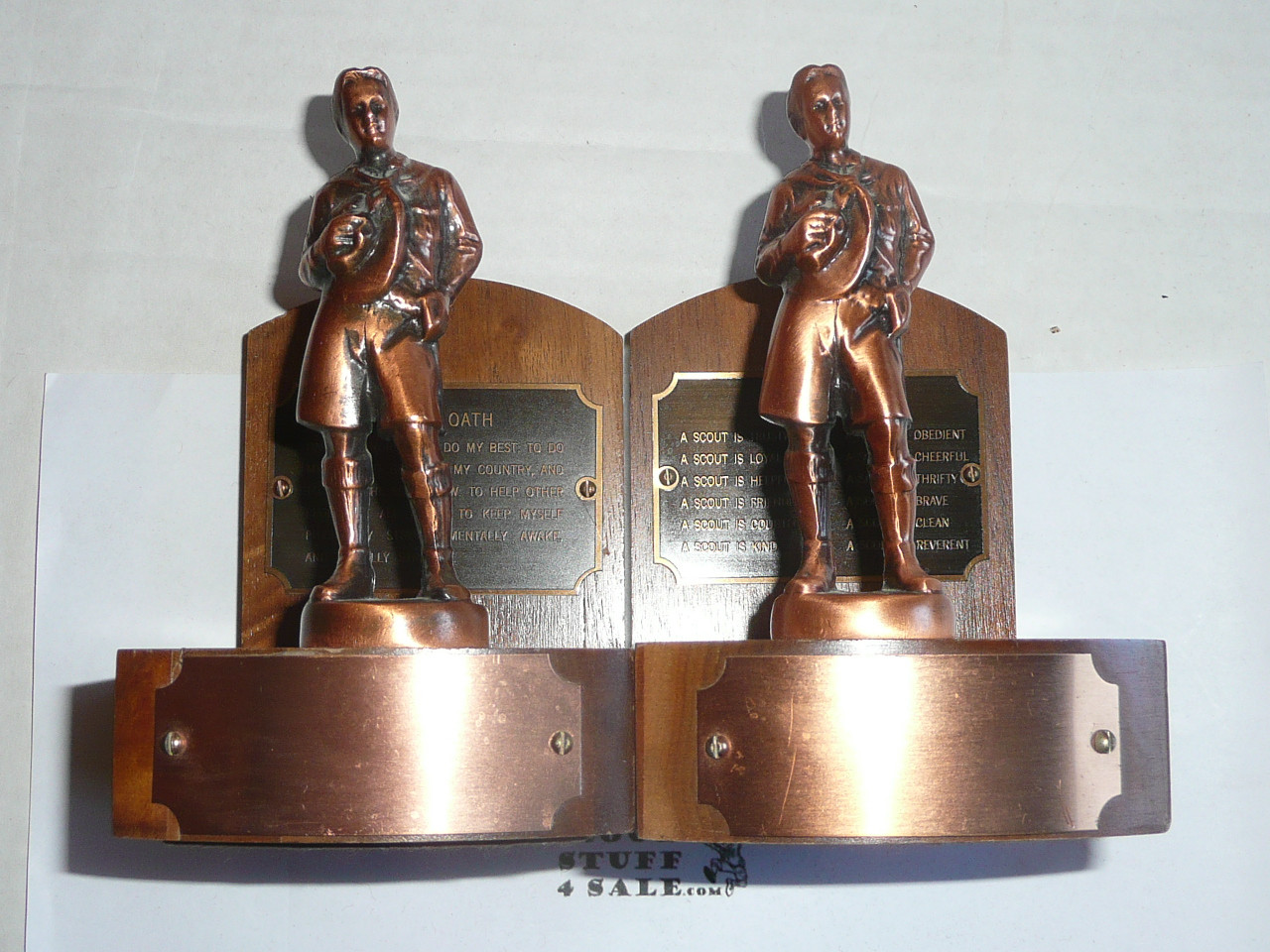 boy scout mckenzie statue scout oath and law book ends, pair, 5.5 tall by 3.25 wide