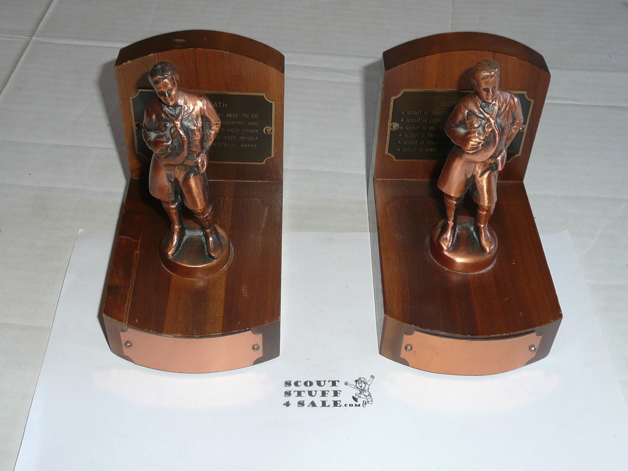 boy scout mckenzie statue scout oath and law book ends, pair, 5.5 tall by 3.25 wide