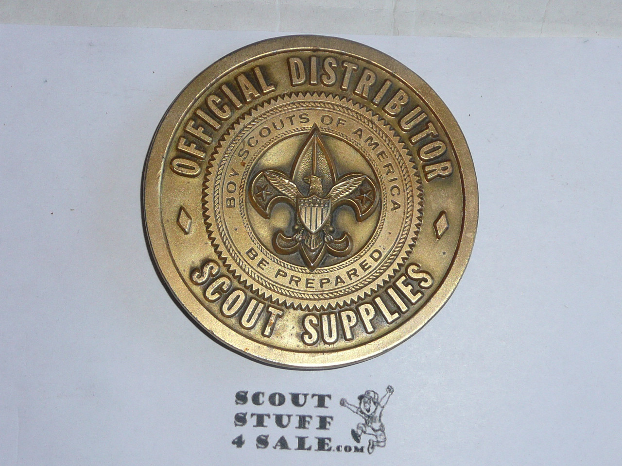 brass medallion "official distibutor scout supplies" 3.5 in. round