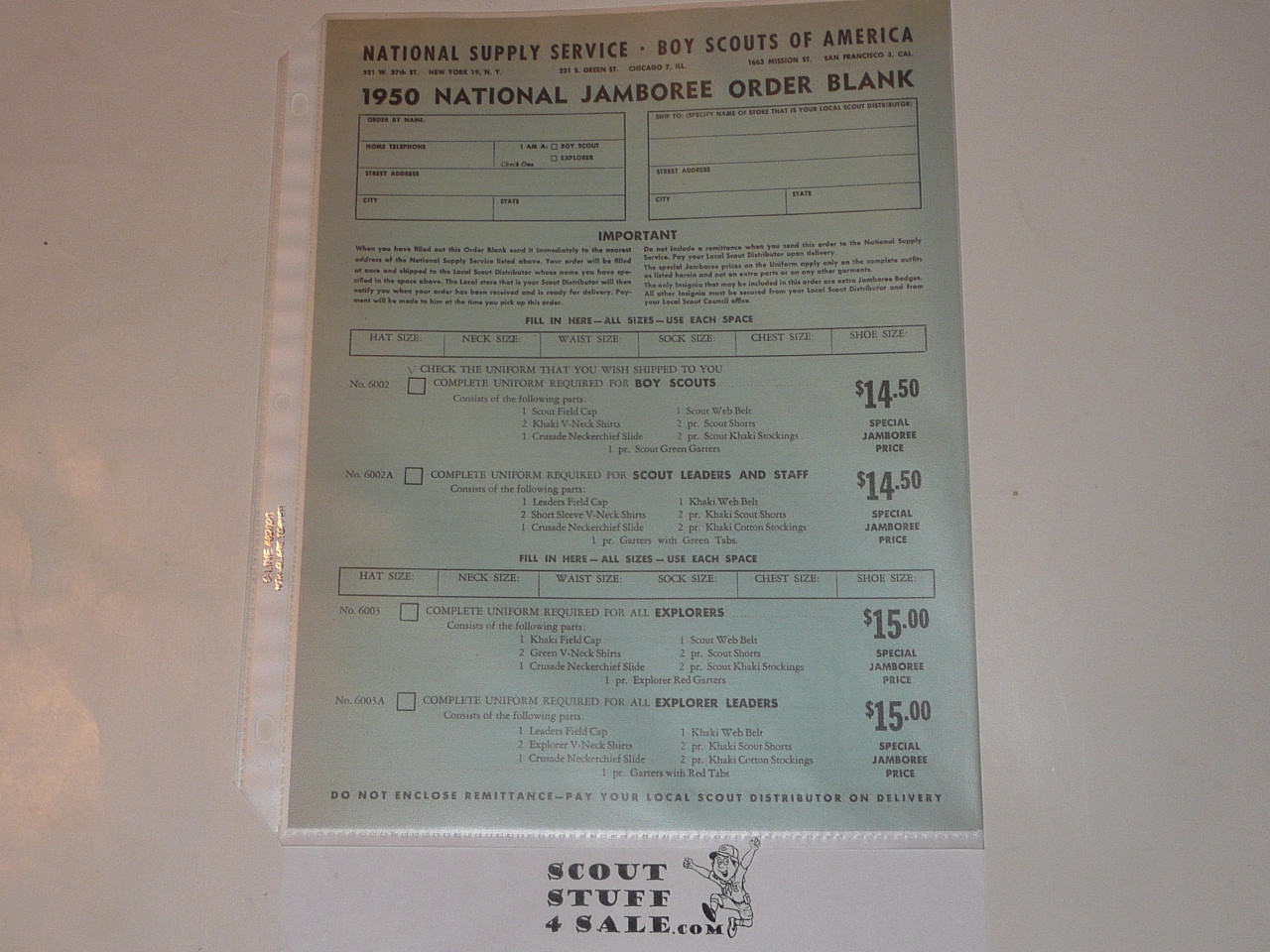 1950 National Jamboree National Supply Official Order Forms
