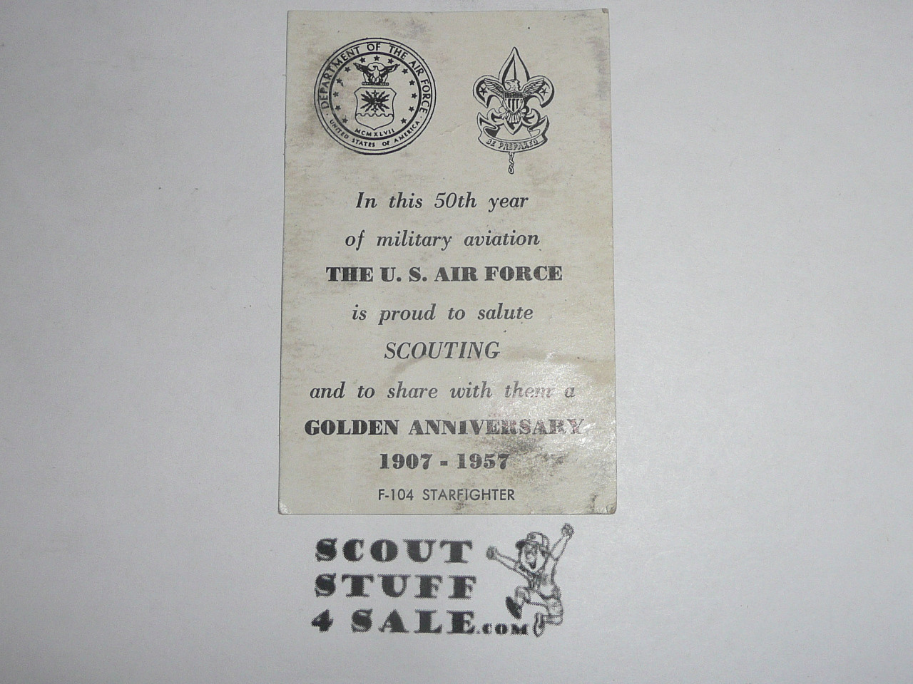 1957 National Jamboree US Air Force postcard saluting the Golden Anniversary of Scouting