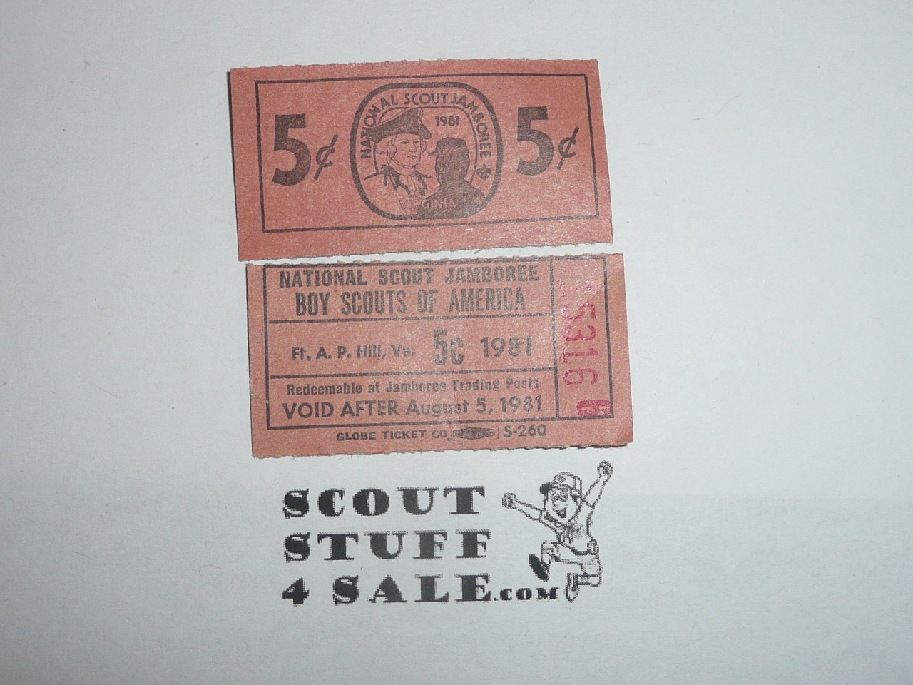 1981 National Jamboree four - 5 cent Trading Post Tickets