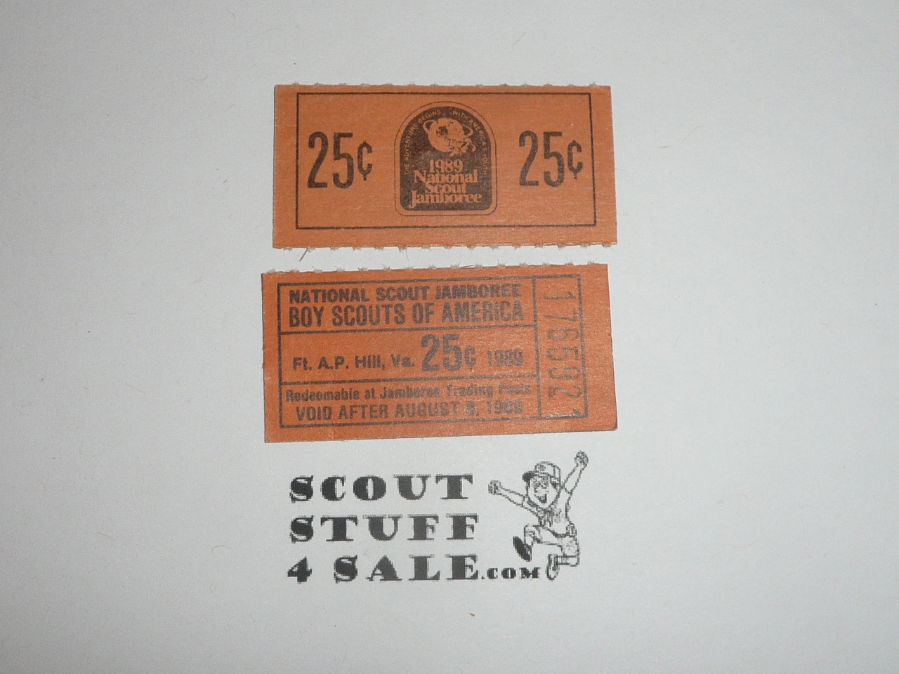 1989 National Jamboree two - 25 cent Trading Post Tickets