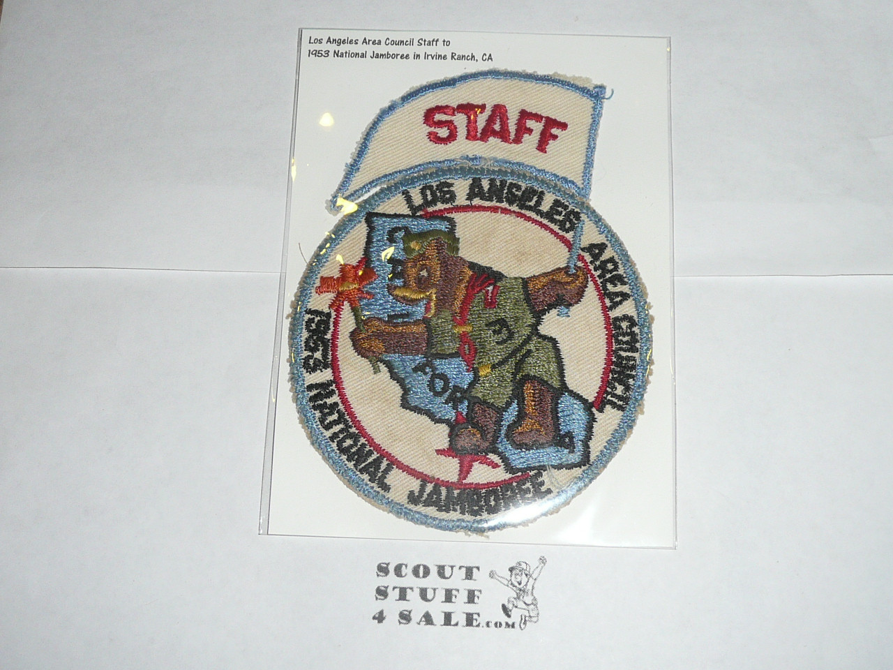 1953 National Jamboree JSP - Los Angeles Area Council, STAFF RARE, patch was sewn but strip appears MINT