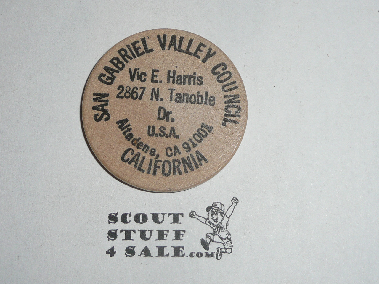 1985 National Jamboree San Gabriel Valley Council, Vic Harria, Boy Scout Wooden Nickel